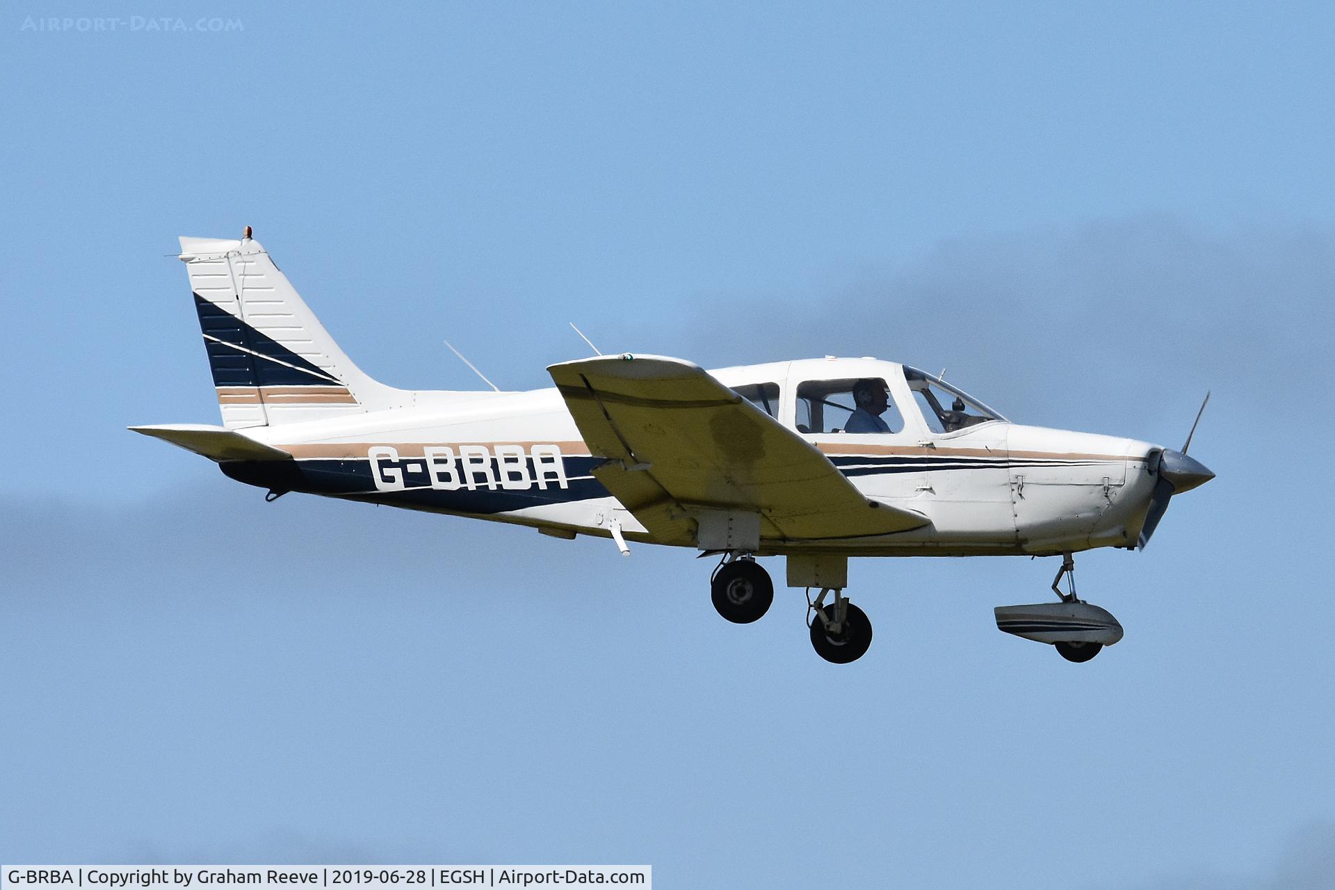 G-BRBA, 1979 Piper PA-28-161 Cherokee Warrior II C/N 28-7916109, Landing at Norwich.