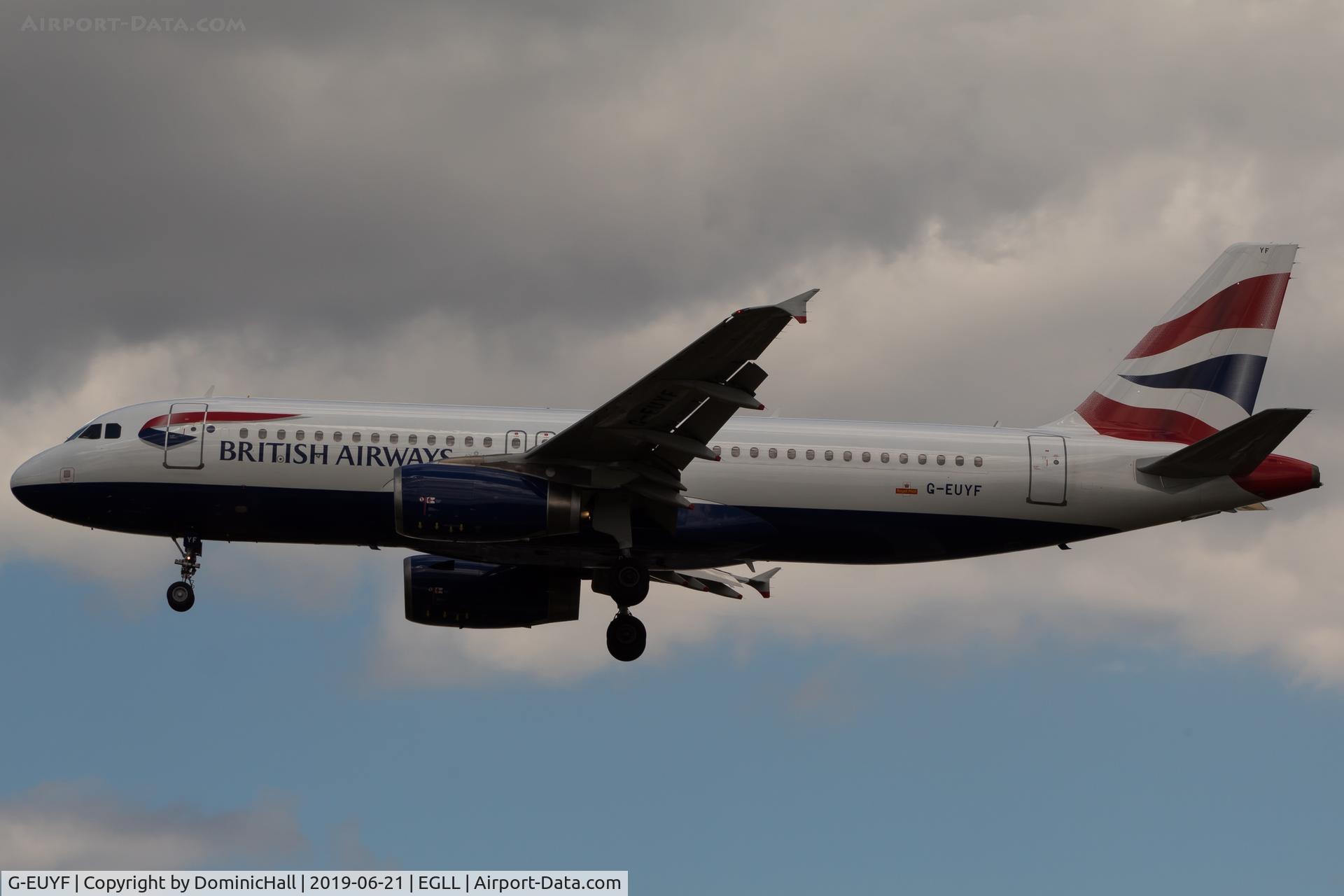 G-EUYF, 2010 Airbus A320-232 C/N 4185, Landing RWY 27L