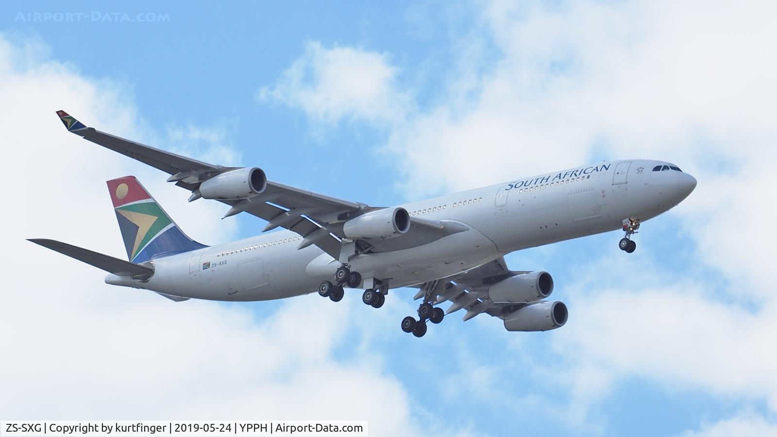 ZS-SXG, 2000 Airbus A340-313X C/N 378, Airbus A340-313. South African Airways ZS-SXG, final runway 21, YPPH 24/05/19.