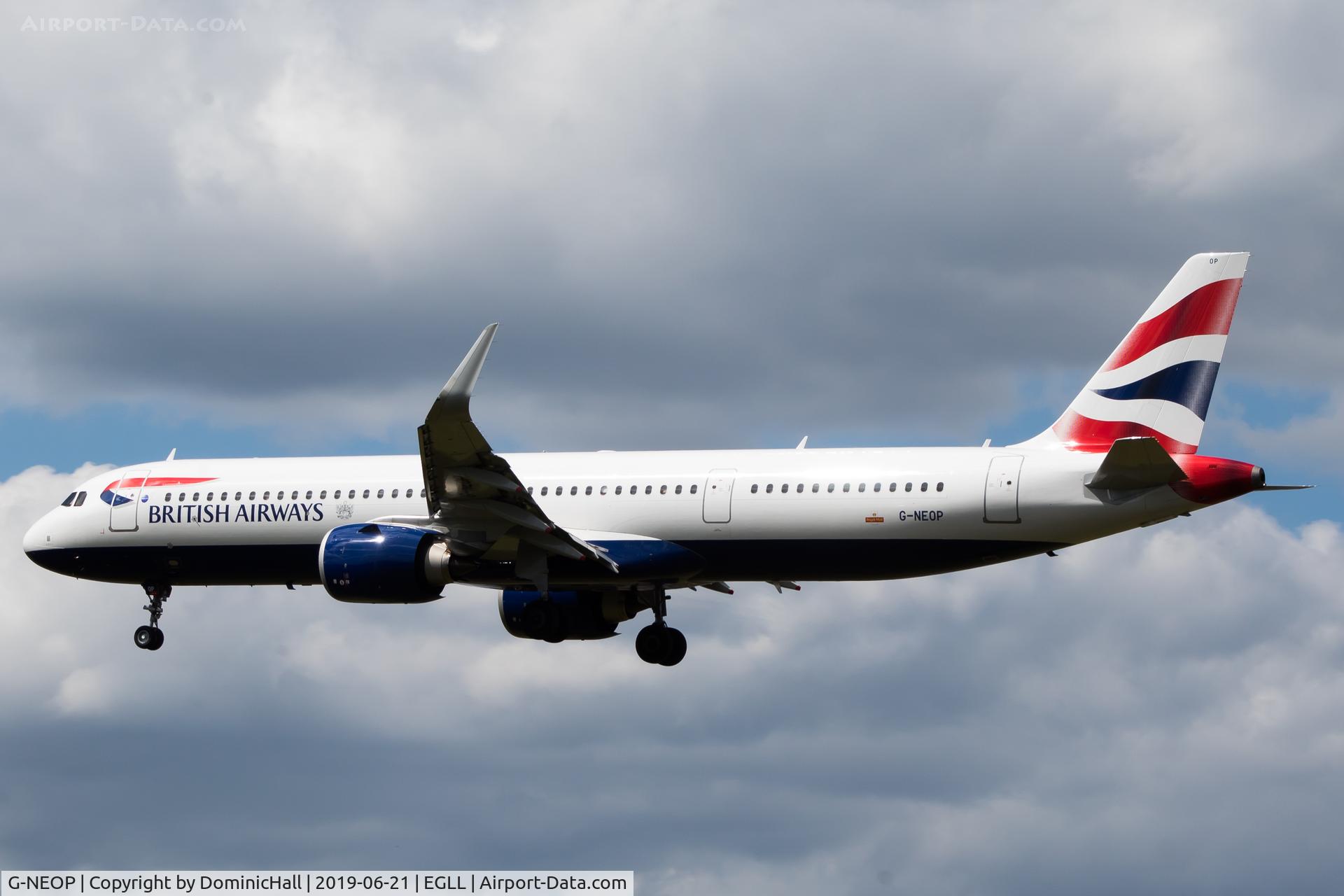G-NEOP, 2019 Airbus A321-251NX C/N 8469, Landing RWY 27L