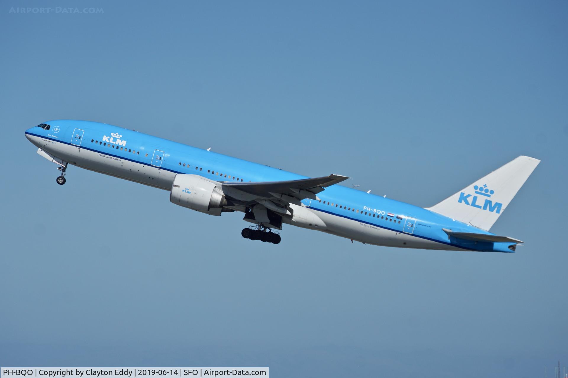 PH-BQO, 2007 Boeing 777-206/ER C/N 35295, Departing runway 01 SFO 2019.