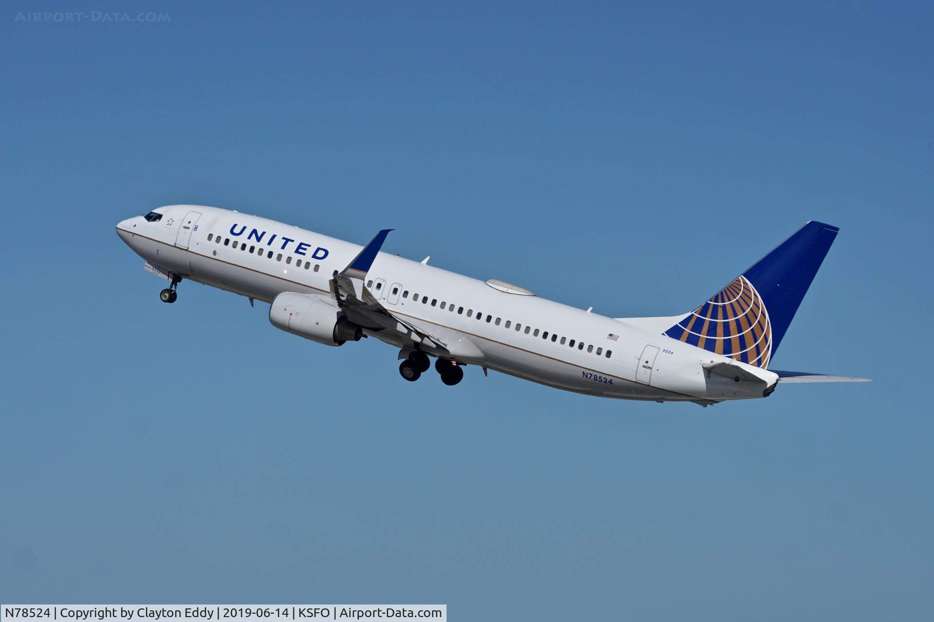 N78524, 2010 Boeing 737-824 C/N 31642, Departing runway 01 SFO 2019.