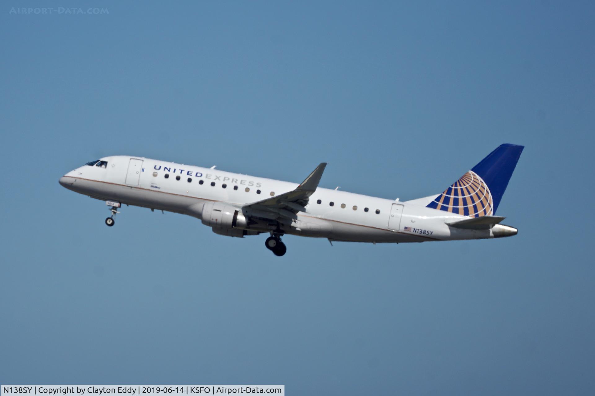 N138SY, 2015 Embraer 175LR (ERJ-170-200LR) C/N 17000446, Departing runway 01 SFO 2019.