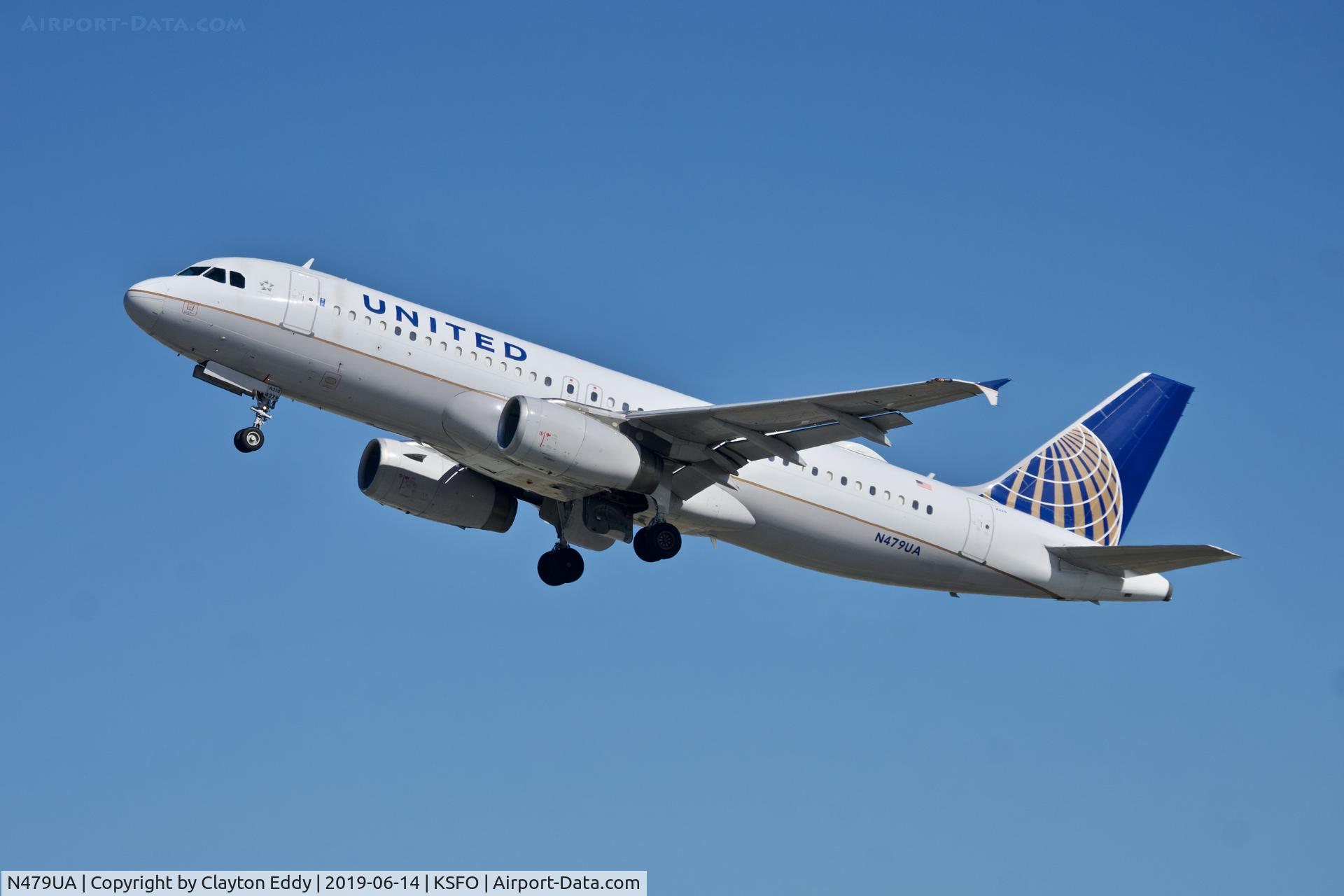 N479UA, 2001 Airbus A320-232 C/N 1538, Departing runway 01 SFO 2019.