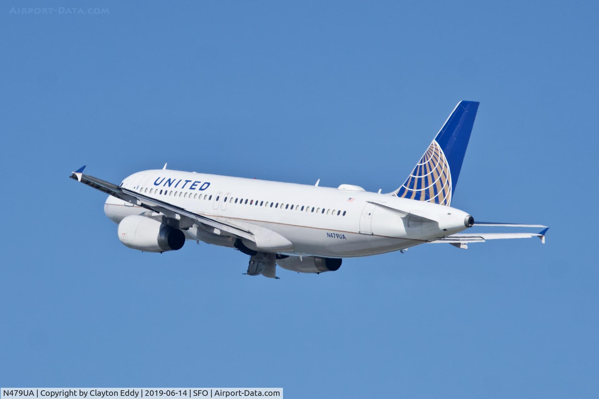 N479UA, 2001 Airbus A320-232 C/N 1538, Departing runway 01 SFO 2019.