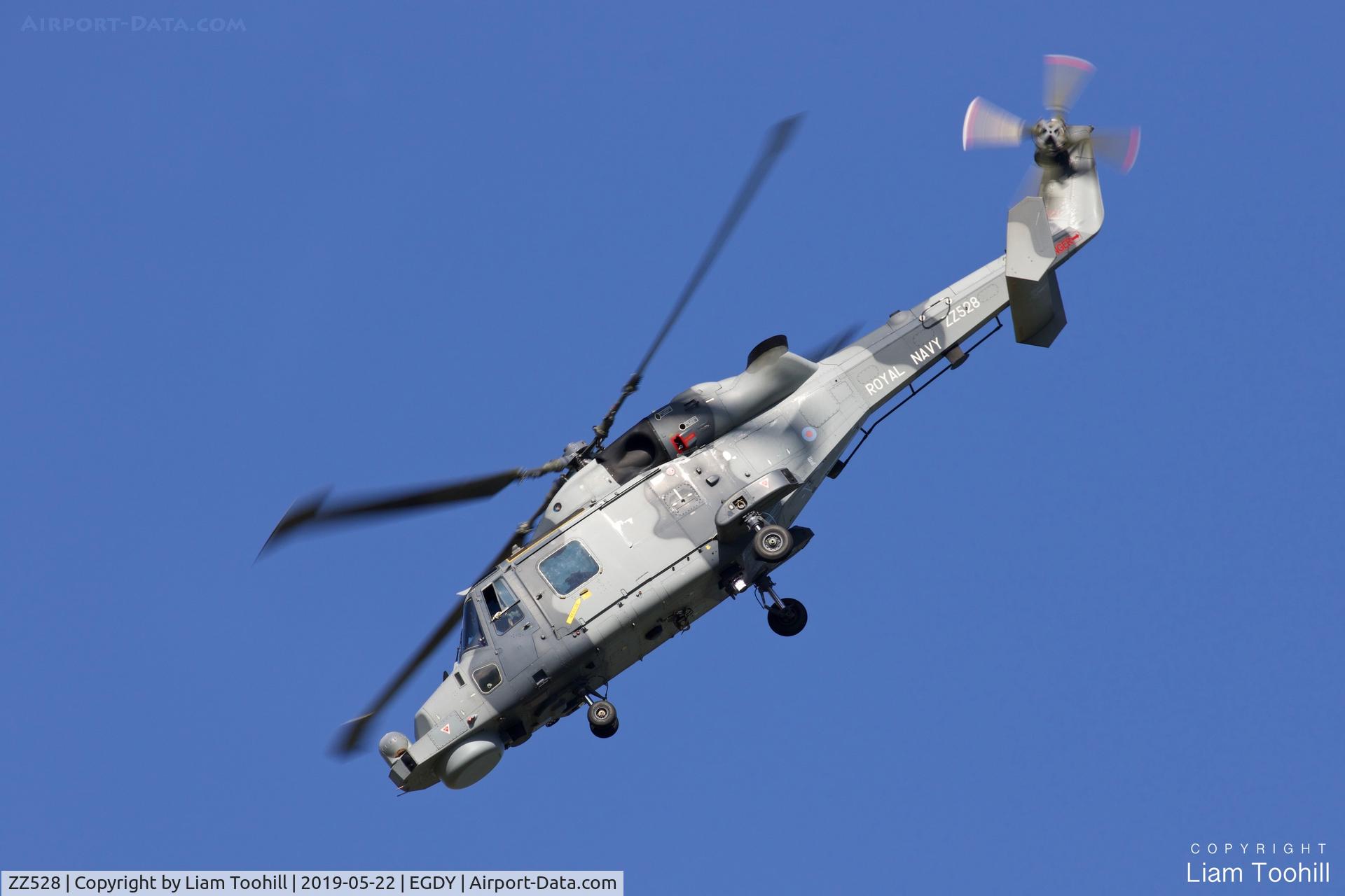 ZZ528, 2016 AgustaWestland AW-159 Wildcat HMA.2 C/N 535, ZZ528 during a Royal Navy Black Cats display practice at RNAS Yeovilton