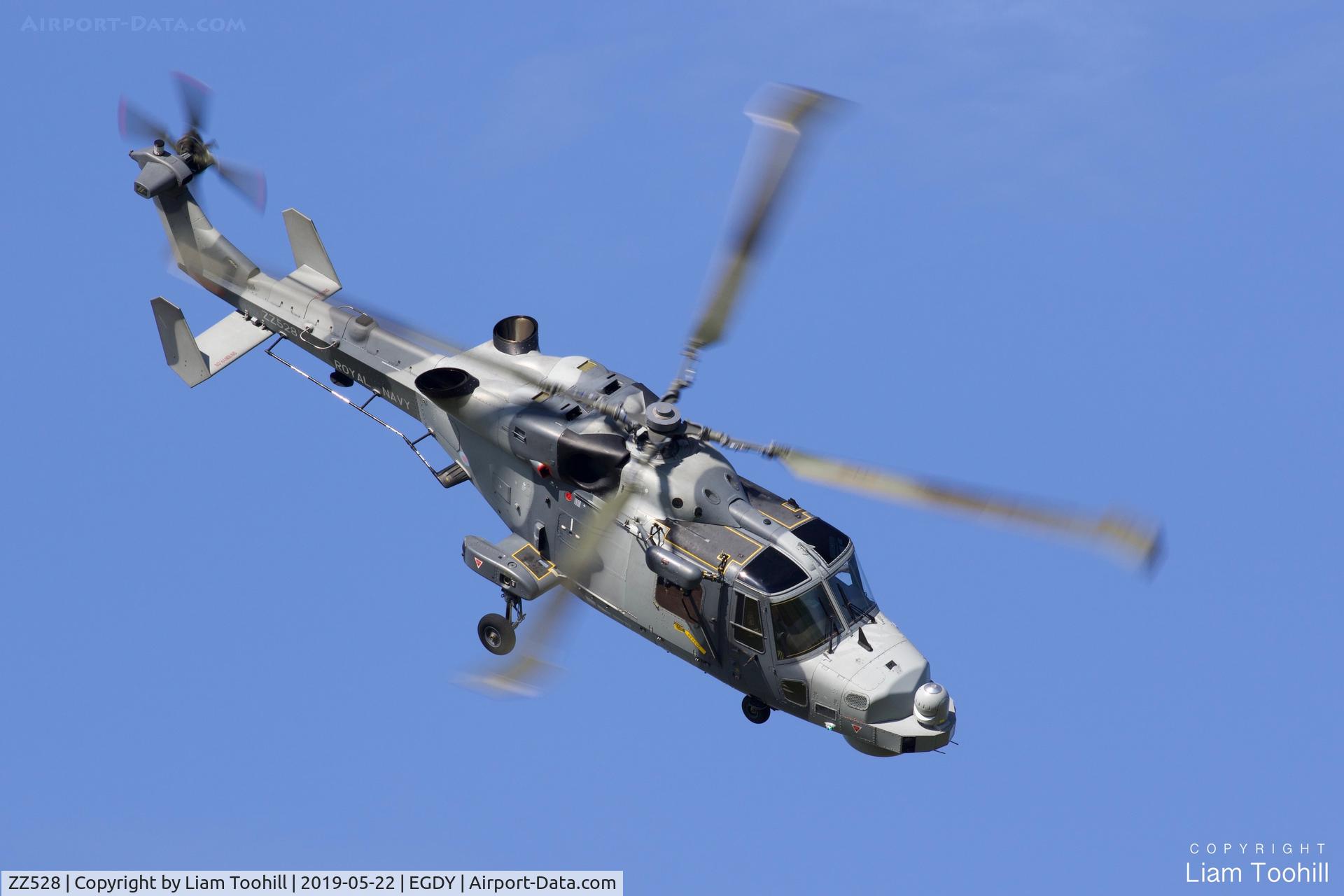 ZZ528, 2016 AgustaWestland AW-159 Wildcat HMA.2 C/N 535, ZZ528 during a Royal Navy Black Cats display practice at RNAS Yeovilton