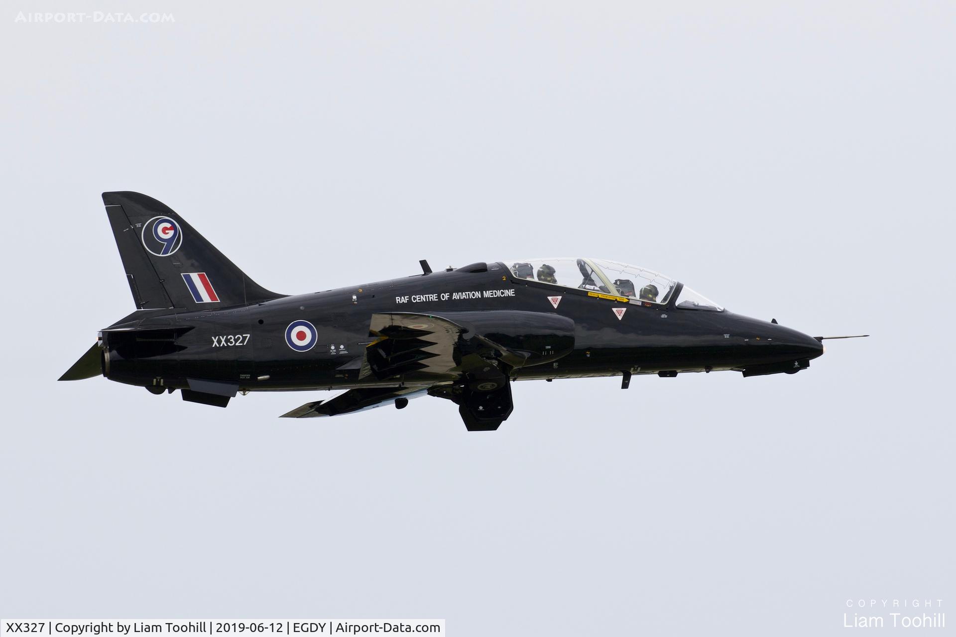 XX327, 1980 Hawker Siddeley Hawk T.1 C/N 172/312152, XX327 climbing out of RNAS Yeovilton