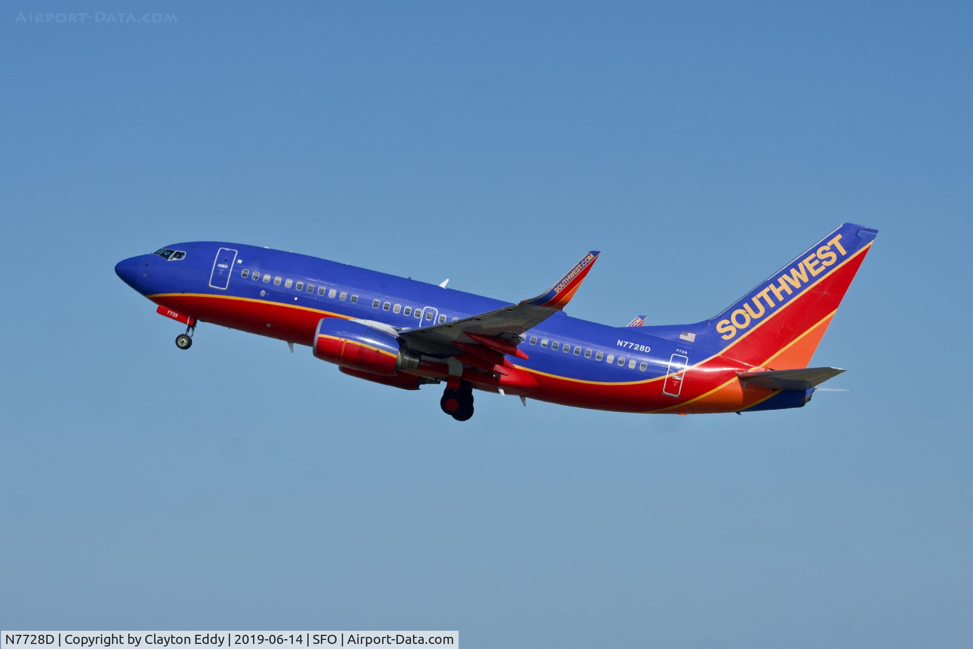 N7728D, 2006 Boeing 737-7BD C/N 33925, Departing runway 01 at SFO 2019.