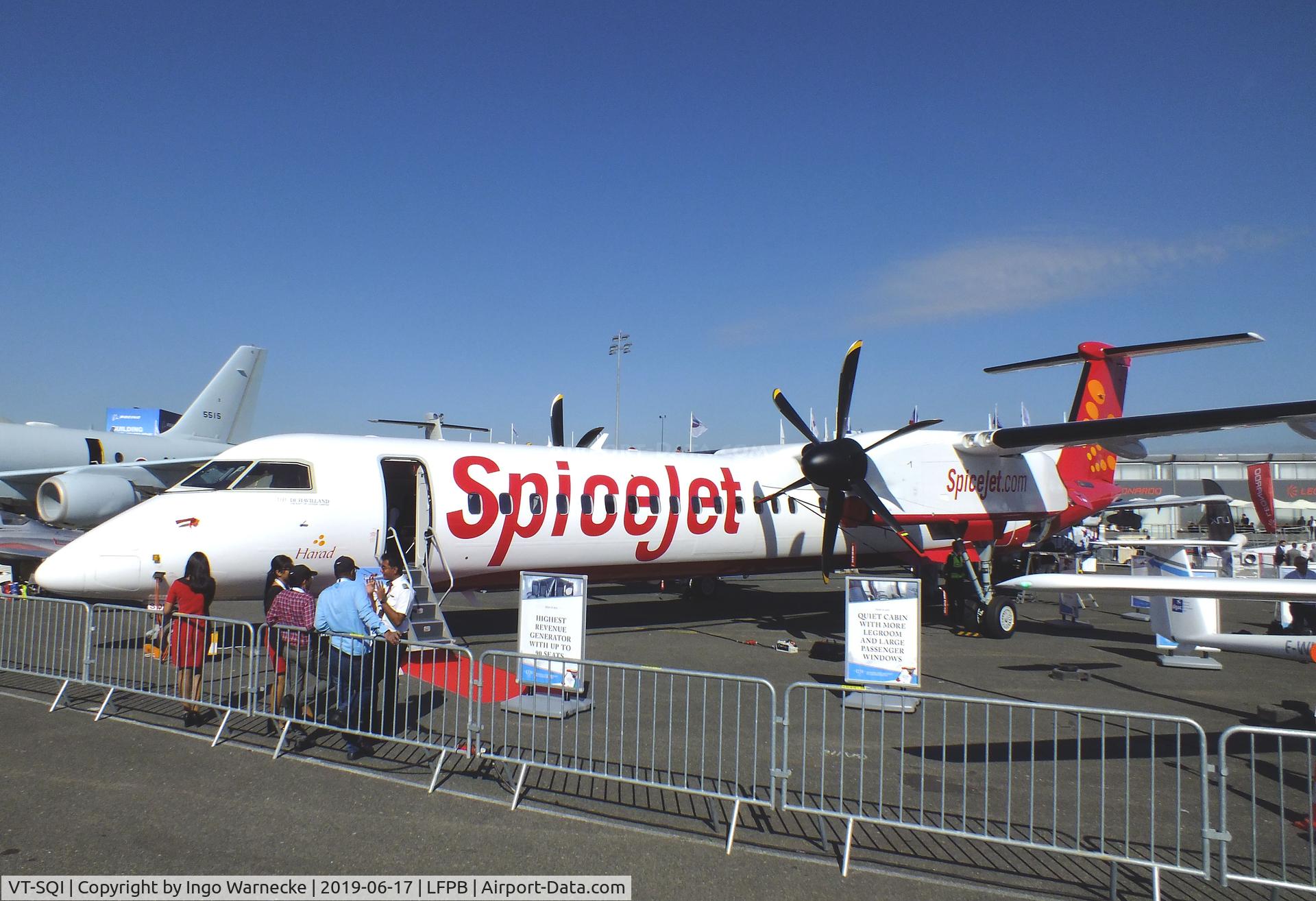 VT-SQI, 2019 De Havilland Canada DHC-8-402Q Dash 8 Dash 8 C/N 4596, De Havilland Canada DHC-8-402Q Dash 8 of SpiceJet at the Aerosalon 2019, Paris