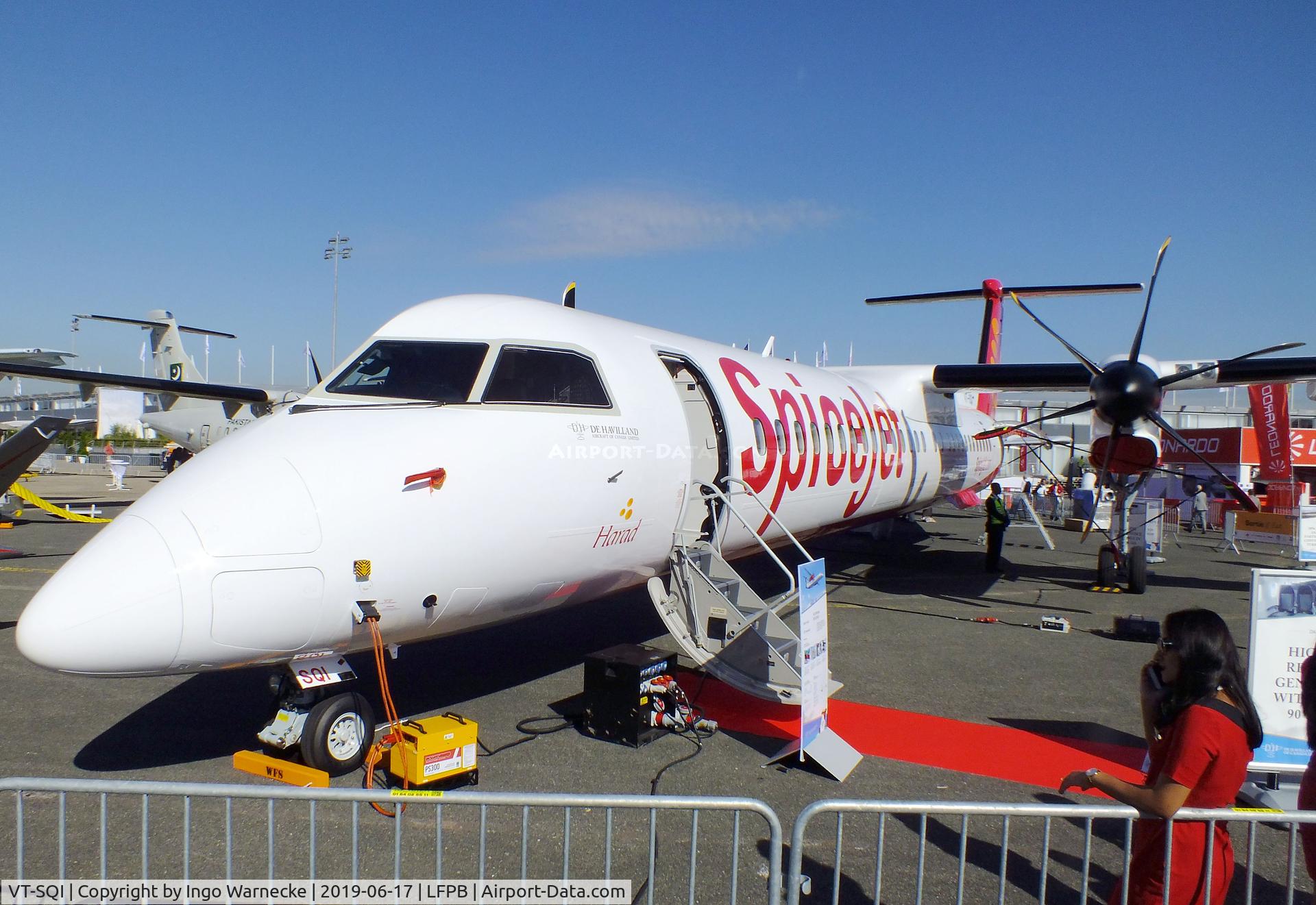 VT-SQI, 2019 De Havilland Canada DHC-8-402Q Dash 8 Dash 8 C/N 4596, De Havilland Canada DHC-8-402Q Dash 8 of SpiceJet at the Aerosalon 2019, Paris