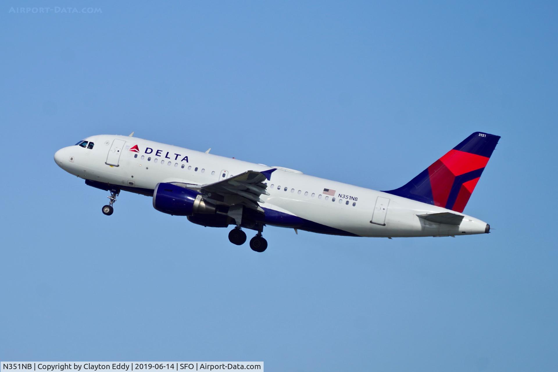 N351NB, 2002 Airbus A319-114 C/N 1820, Departing runway 01 SFO 2019.