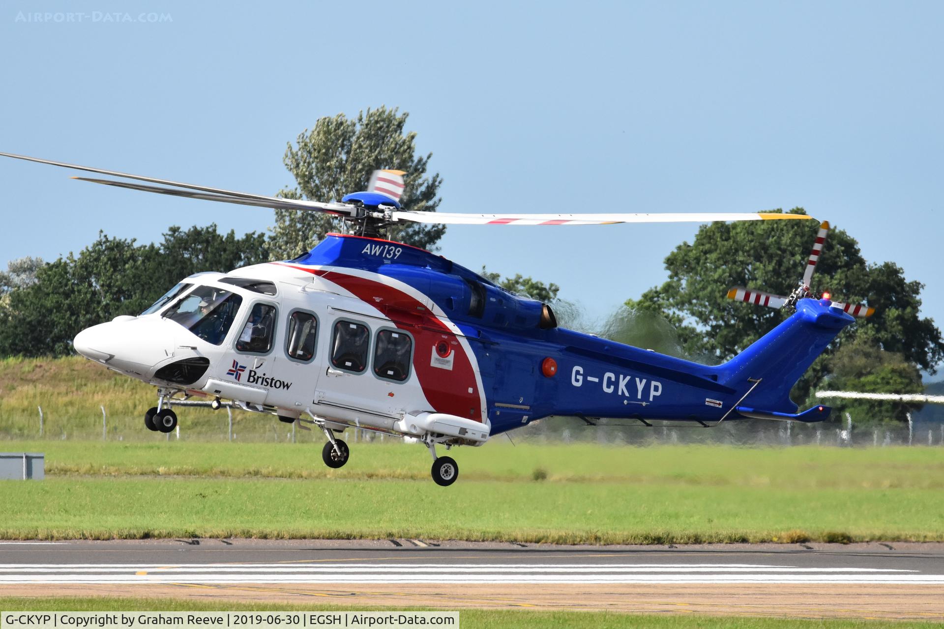 G-CKYP, 2013 AgustaWestland AW-139 C/N 41339, Departing from Norwich.