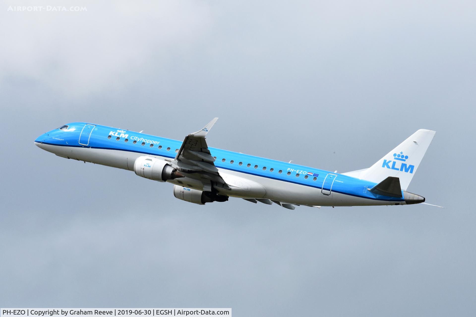 PH-EZO, 2010 Embraer 190LR (ERJ-190-100LR) C/N 19000345, Departing from Norwich.