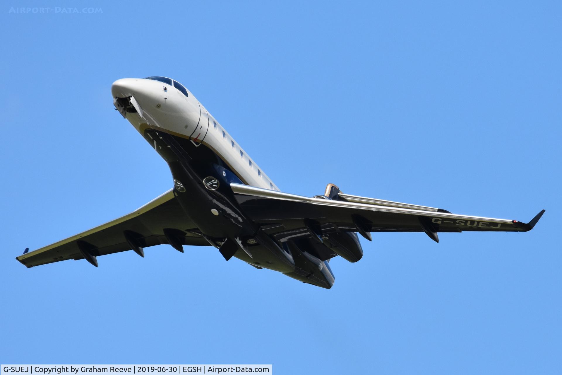 G-SUEJ, 2016 Embraer EMB-550 Legacy 500 C/N 55000042, Departing from Norwich.