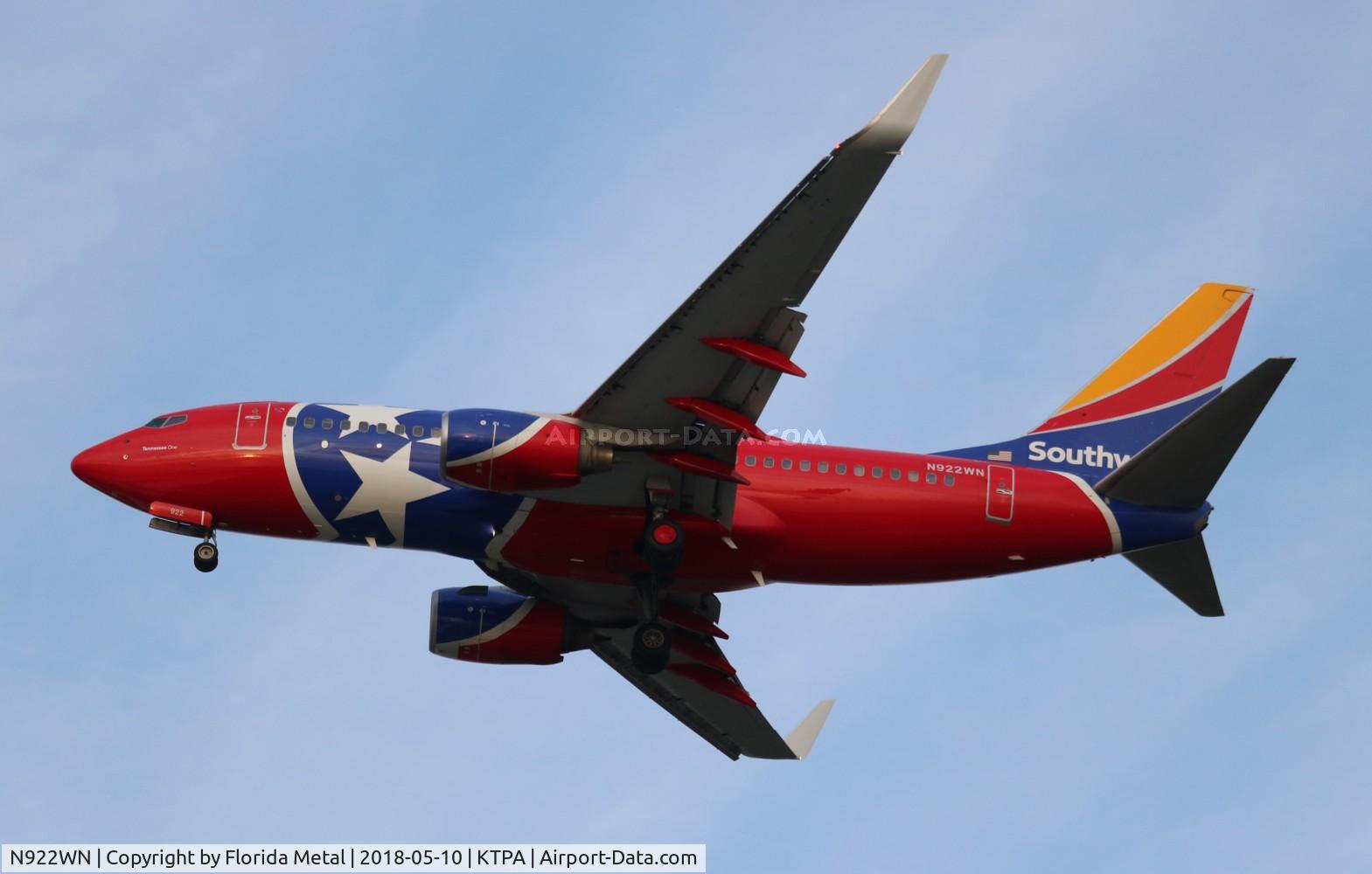 N922WN, 2008 Boeing 737-7H4 C/N 32461, TPA spotting