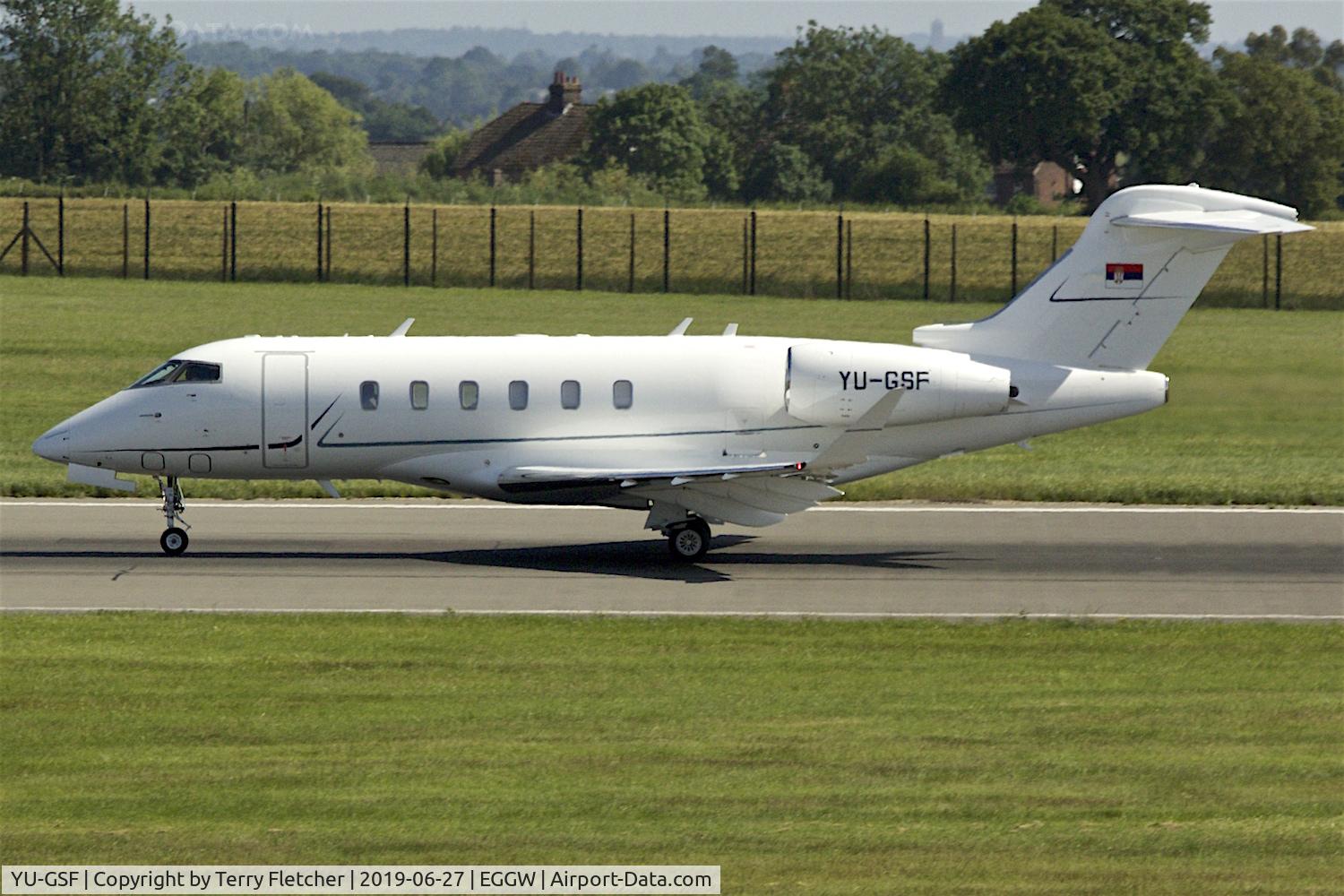 YU-GSF, 2018 Bombardier Challenger 350 (BD 100-1A10) C/N 20779, at Luton