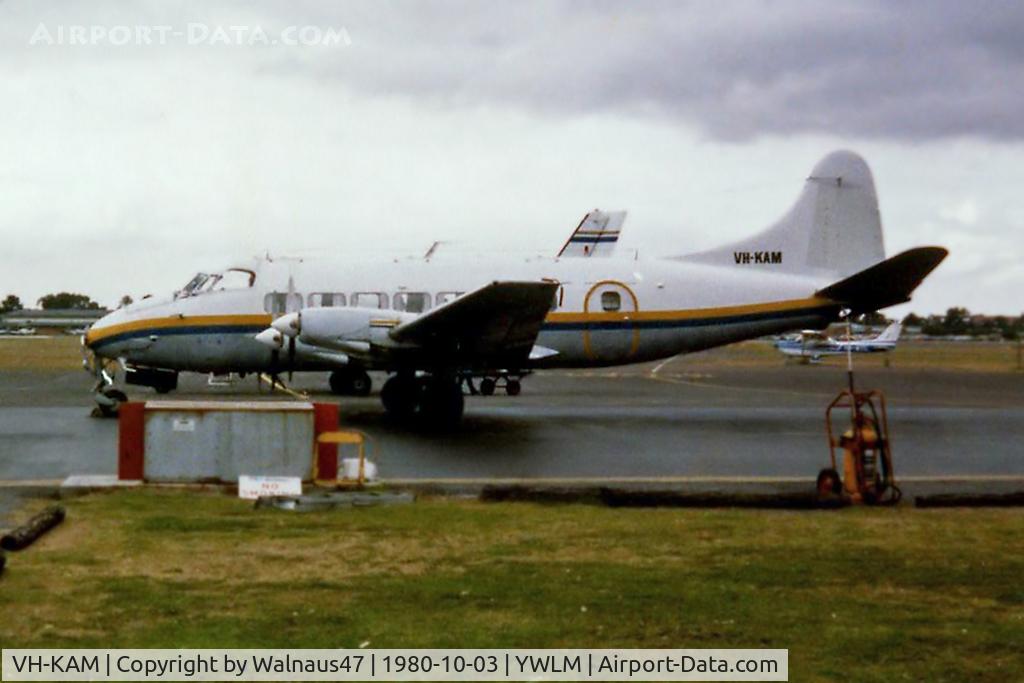 VH-KAM, 1957 De Havilland DH-114 Heron 2D C/N 14123, Low res photo of Kendall Airlines DH-114 Riley Heron VH-KAM Cn 14123 parked at Newcastle Airport YWLM on 03Oct1980. This Vintage aircraft was Delivered new on 02Oct1957.