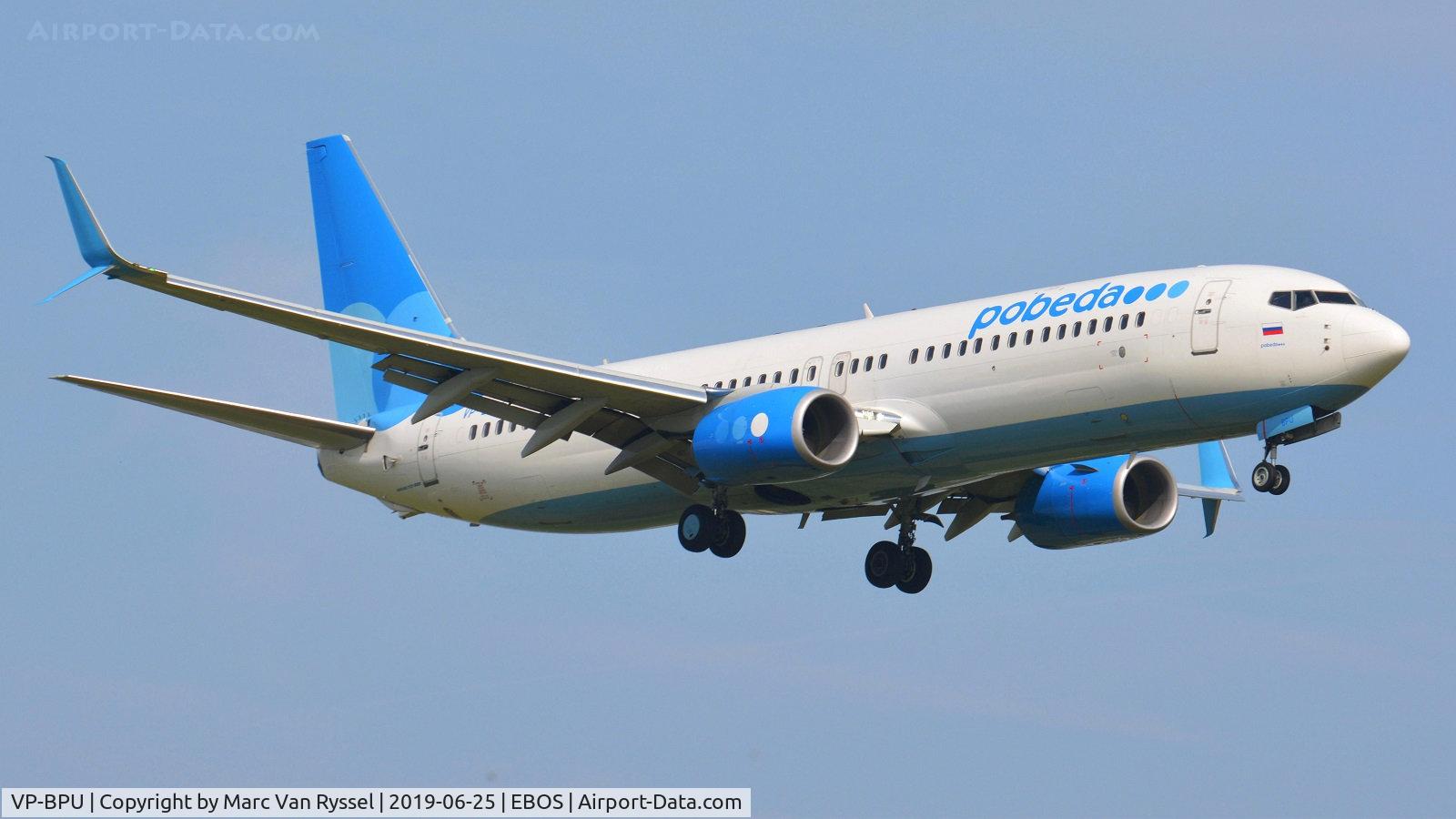 VP-BPU, 2018 Boeing 737-8AL C/N 61792, VP-BPU of Pobeda on short final at Ostend Airport.