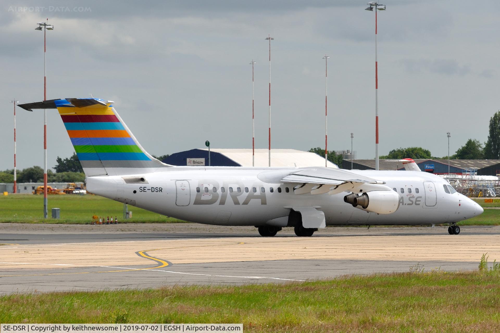 SE-DSR, 1994 British Aerospace Avro 146-RJ100A C/N E3244, Preparing to leave Norwich for Malmo.