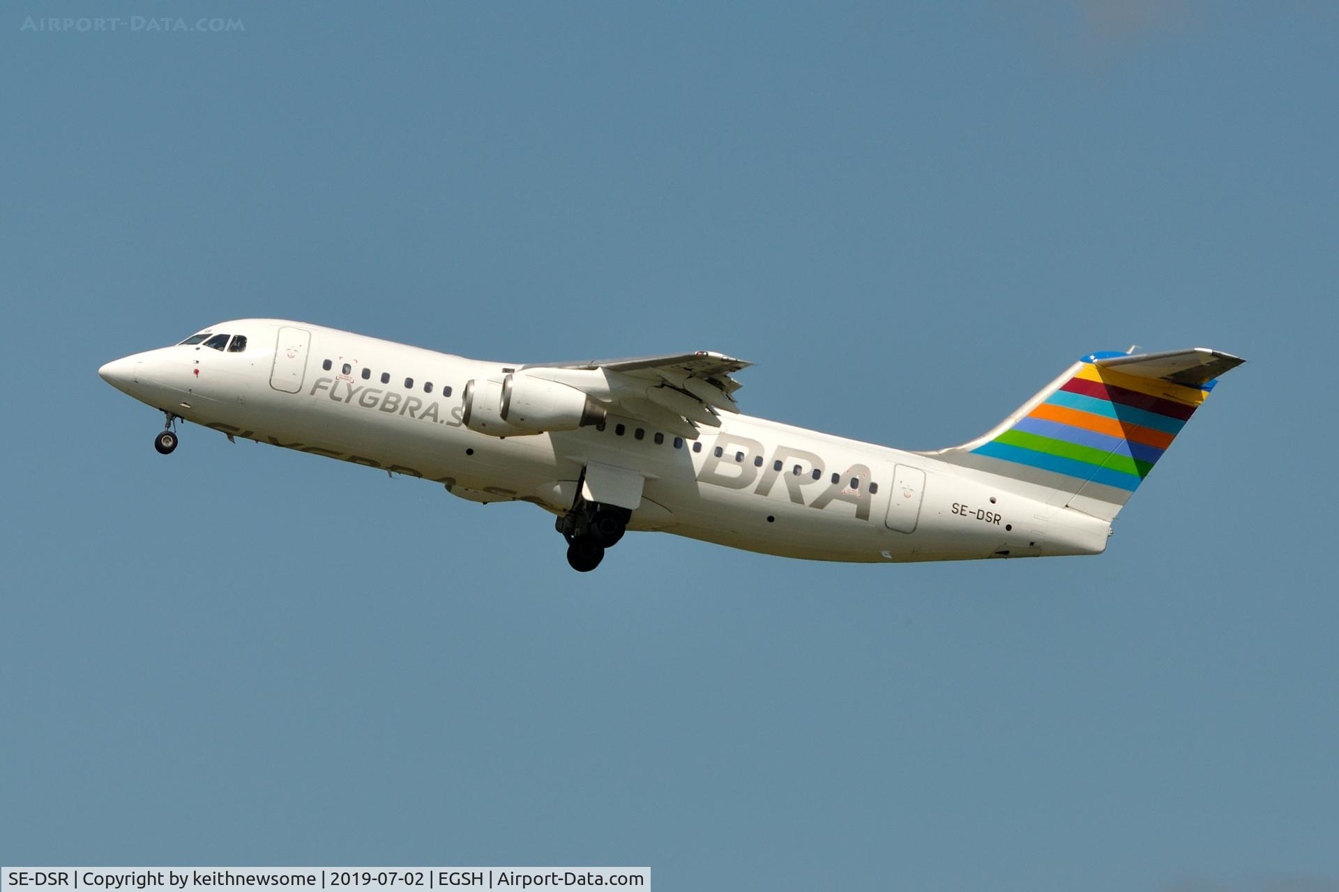 SE-DSR, 1994 British Aerospace Avro 146-RJ100A C/N E3244, Leaving Norwich for Malmo.
