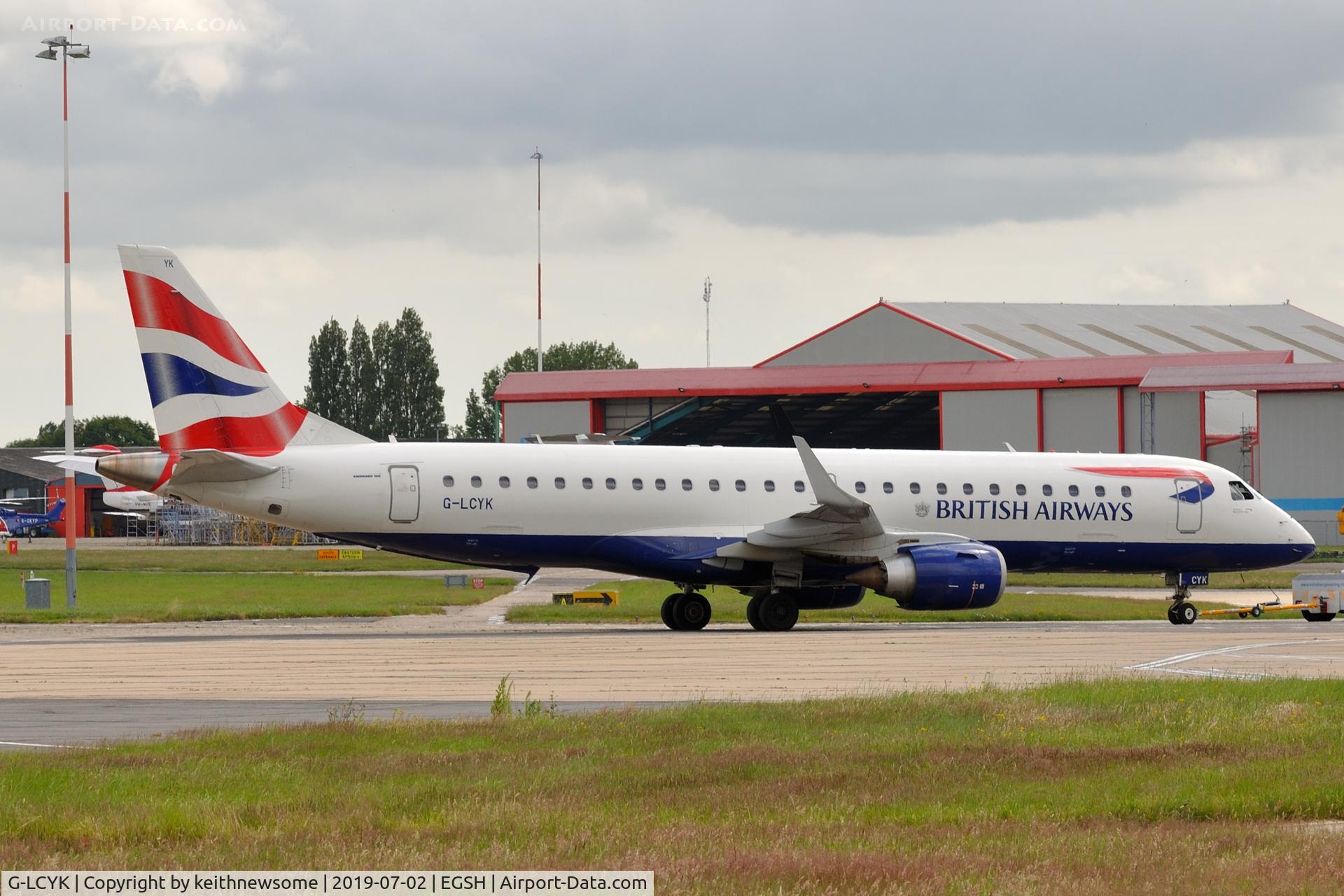 G-LCYK, 2010 Embraer 190SR (ERJ-190-100SR) C/N 19000343, Towed to KLM Engineering.