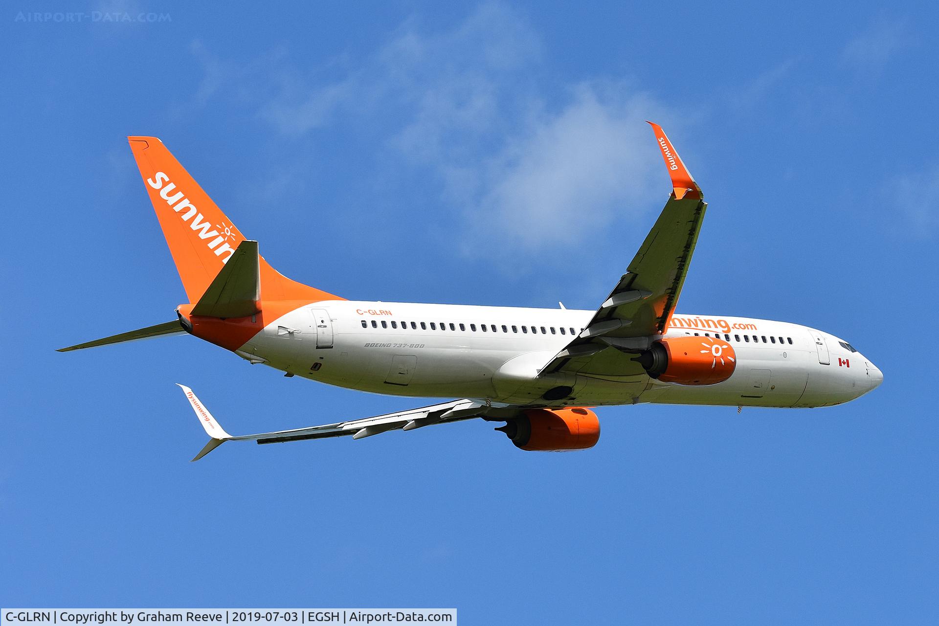 C-GLRN, 2017 Boeing 737-8SH(W) C/N 41353, Departing from Norwich.