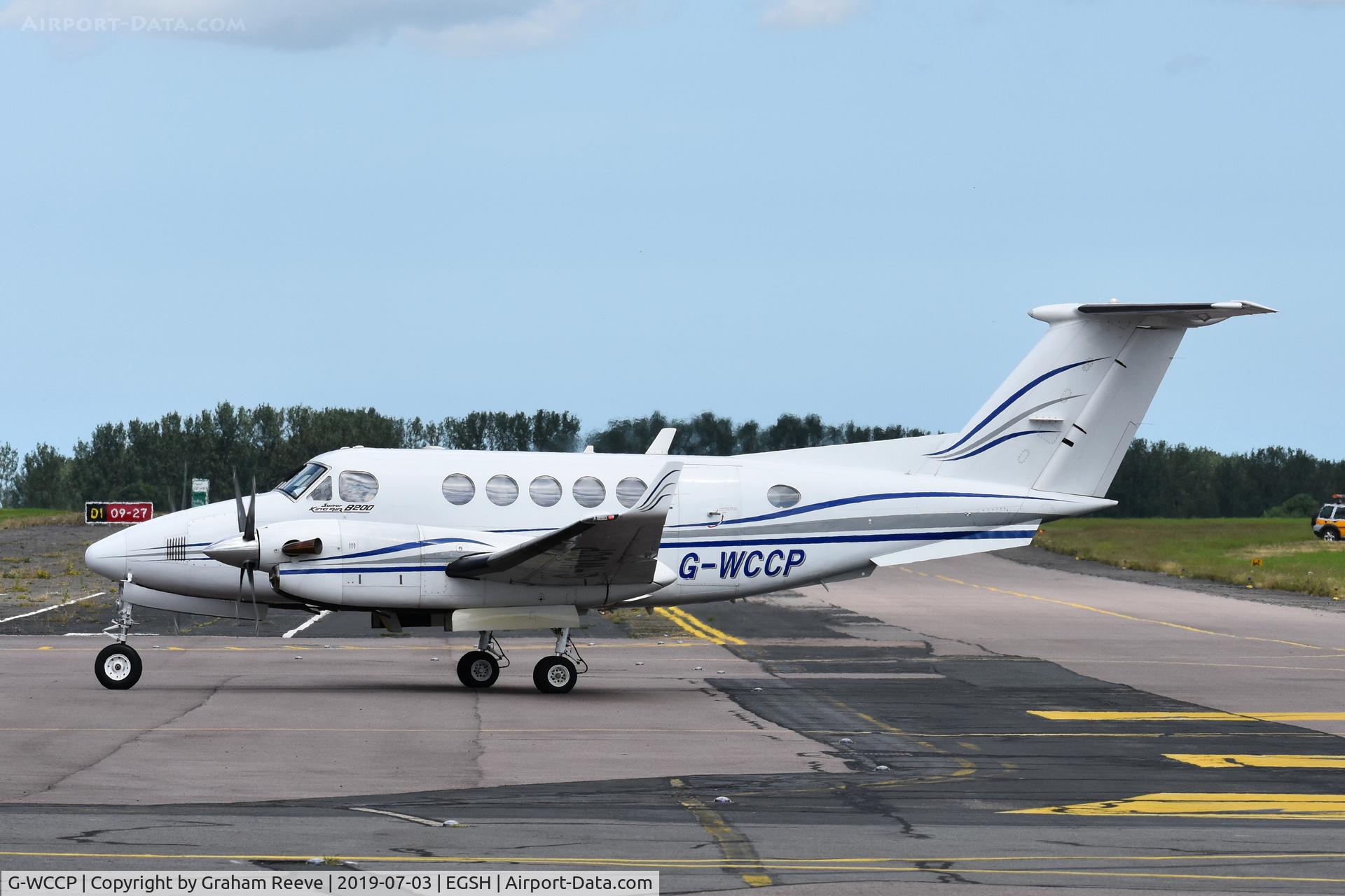 G-WCCP, 1988 Beech B200 Super King Air King Air C/N BB-1295, Just landed at Norwich.
