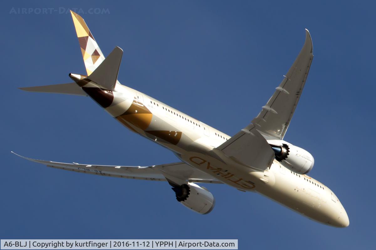 A6-BLJ, 2016 Boeing 787-9 Dreamliner Dreamliner C/N 39657, Boeing 787-9. ETIHAD A6-BLJ departed runway 03, YPPH, 12/11/16.