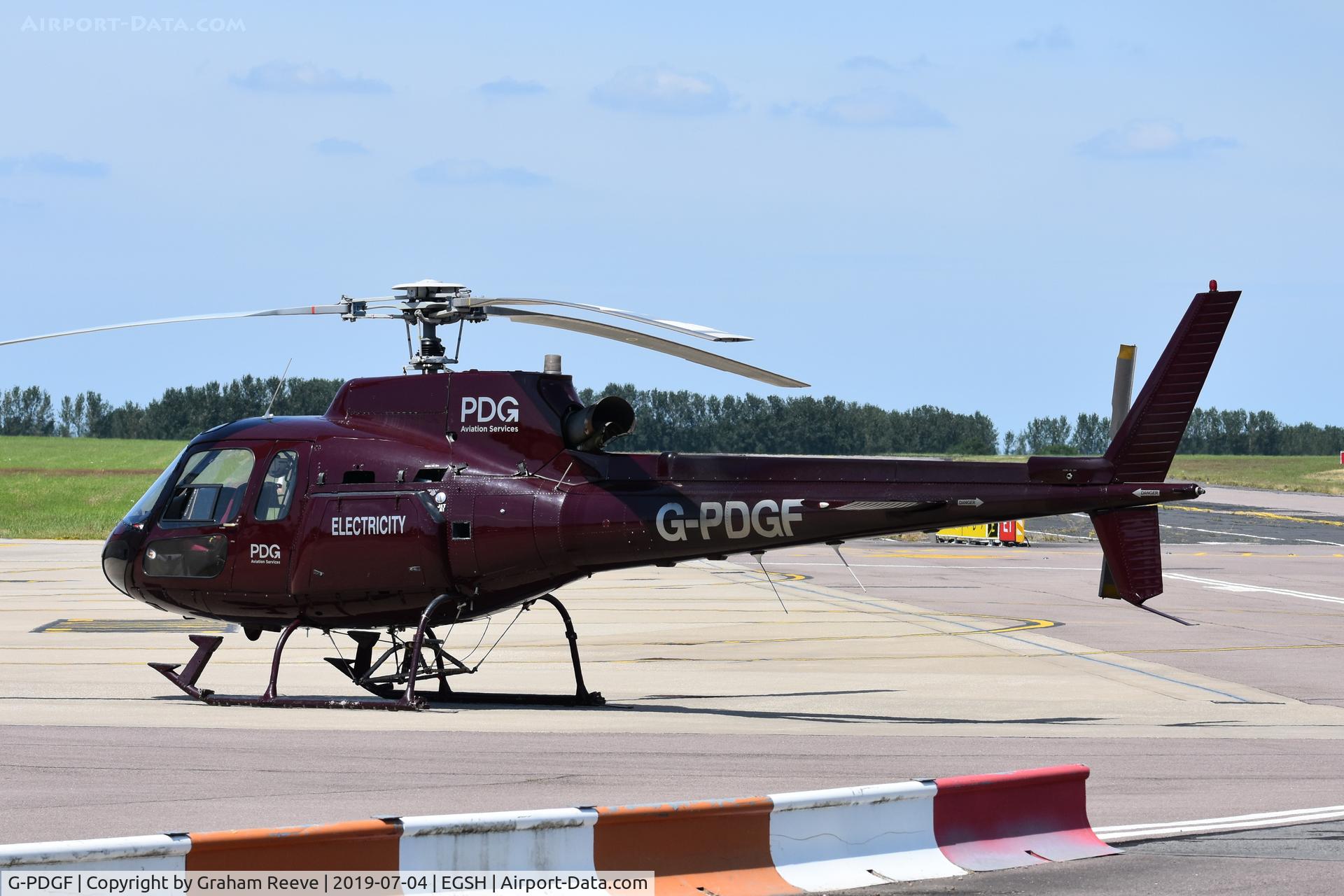 G-PDGF, 2000 Eurocopter AS-350B-2 Ecureuil Ecureuil C/N 9024, parked at Norwich.