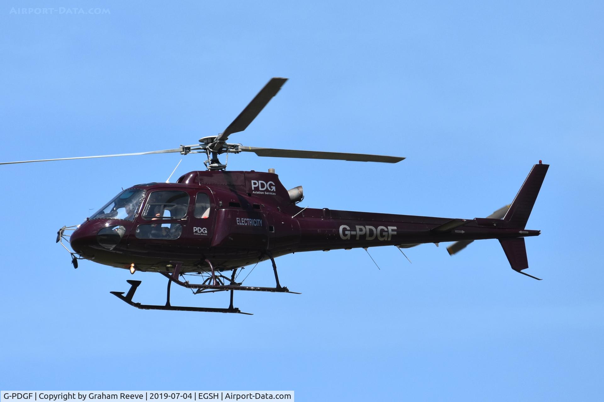 G-PDGF, 2000 Eurocopter AS-350B-2 Ecureuil Ecureuil C/N 9024, Departing from Norwich.