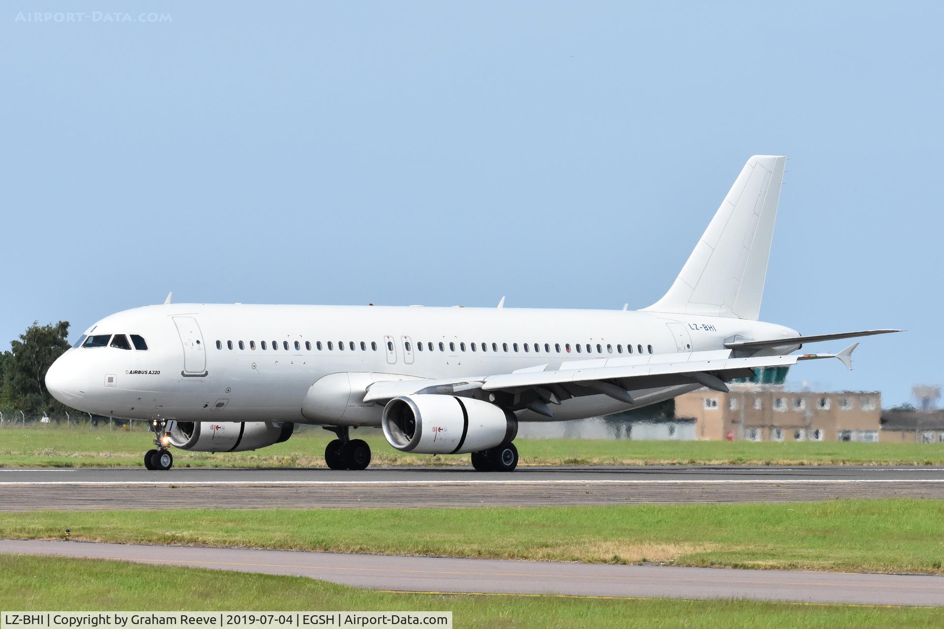 LZ-BHI, 2007 Airbus A320-214 C/N 3125, Just landed at Norwich.
