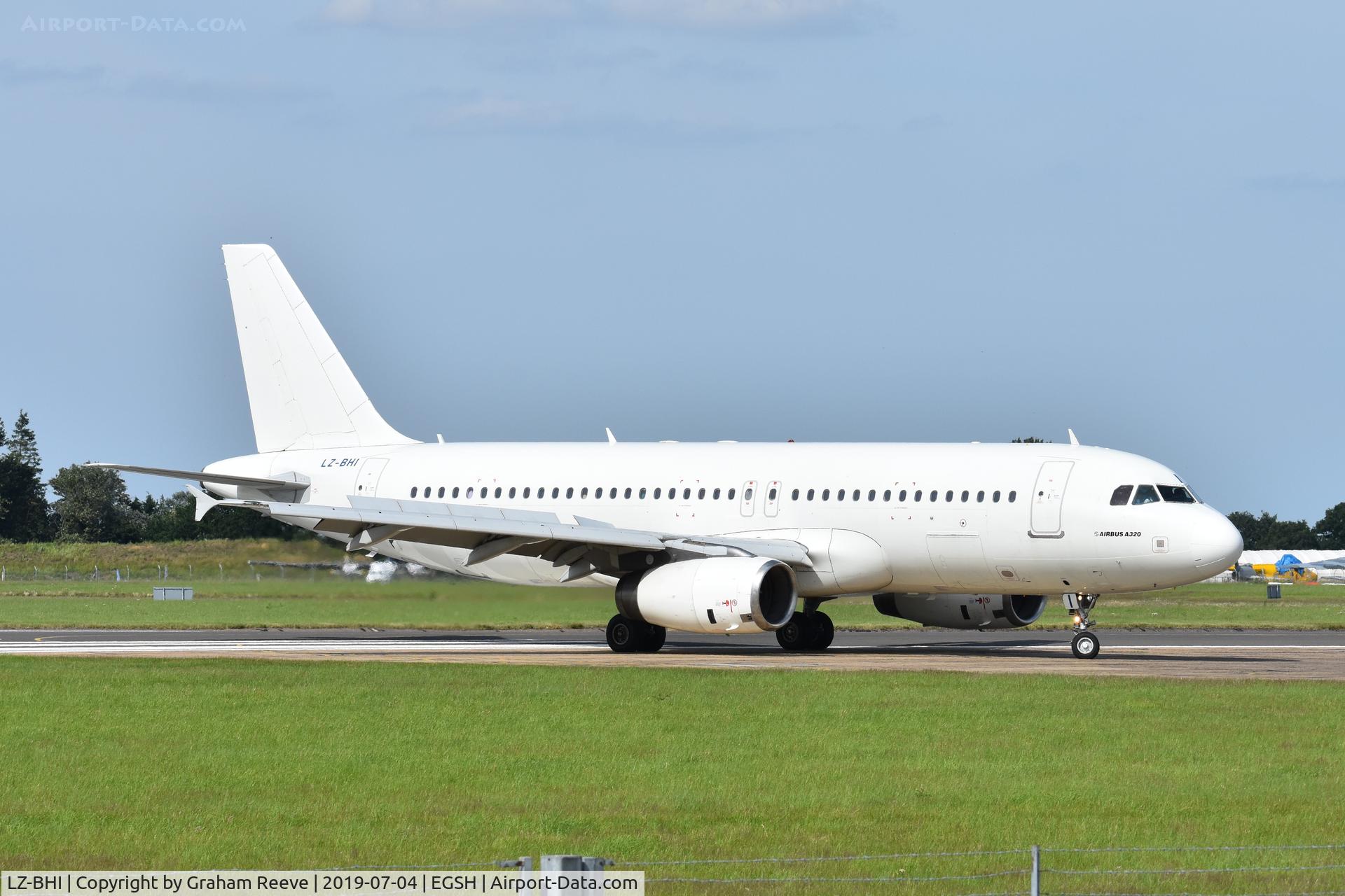 LZ-BHI, 2007 Airbus A320-214 C/N 3125, Just landed at Norwich.