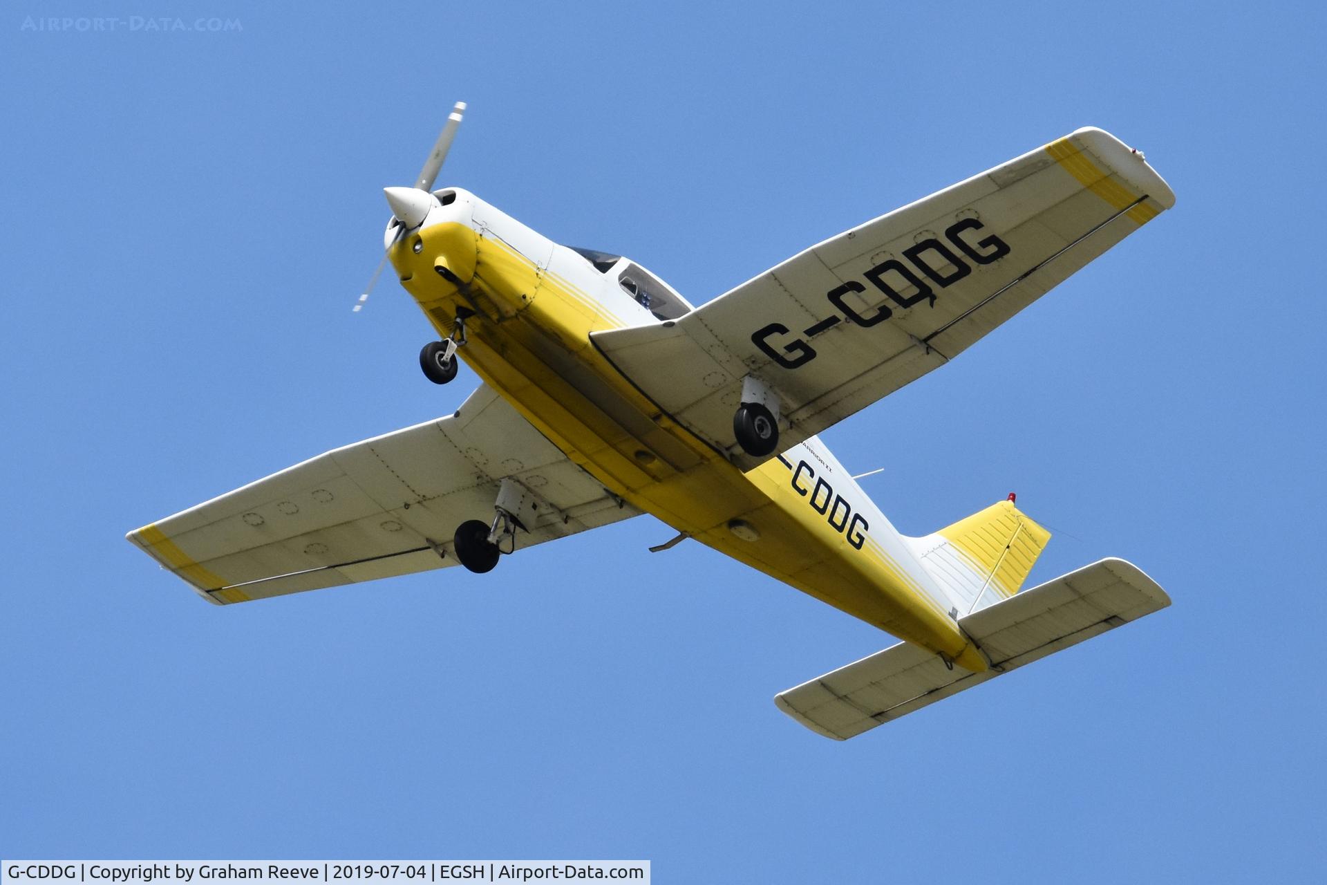 G-CDDG, 1988 Piper PA-28-161 Cherokee Warrior II C/N 2816065, Departing from Norwich.