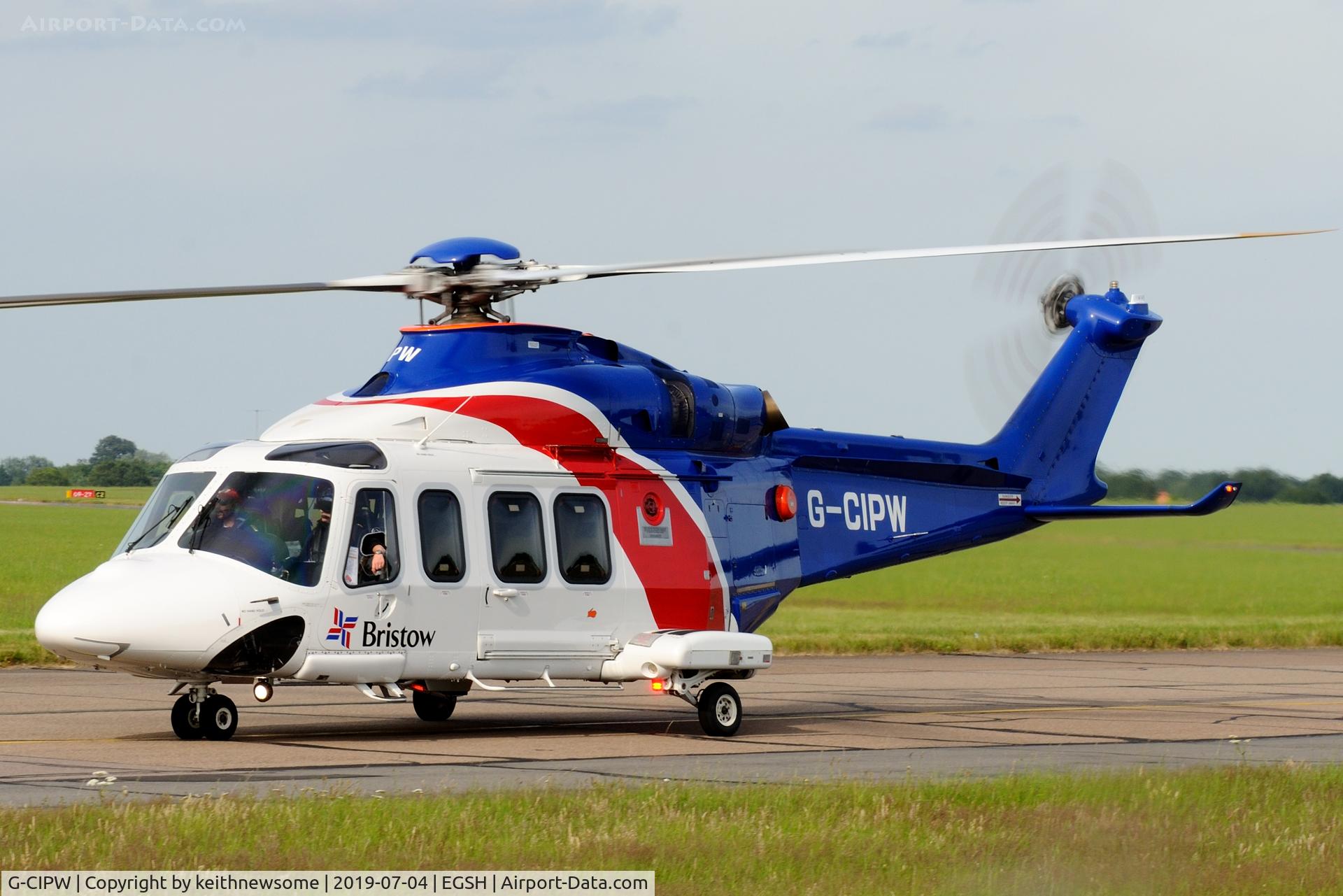 G-CIPW, 2013 AgustaWestland AW-139 C/N 41344, About to leave Norwich for offshore.