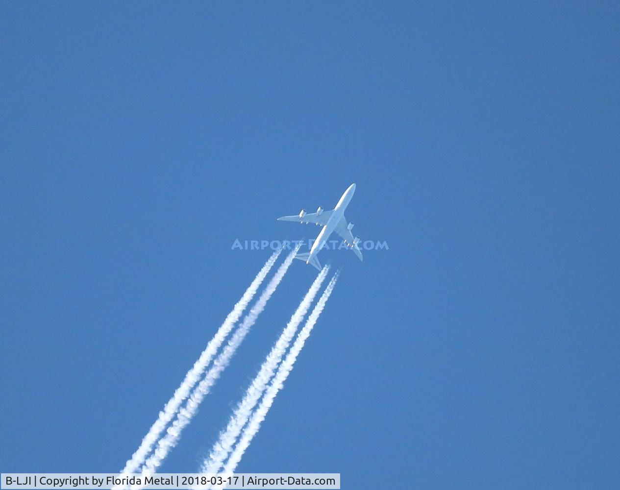 B-LJI, 2012 Boeing 747-867F/SCD C/N 39247, Cathay Cargo 747-8F over Orlando flying MIA-ANC