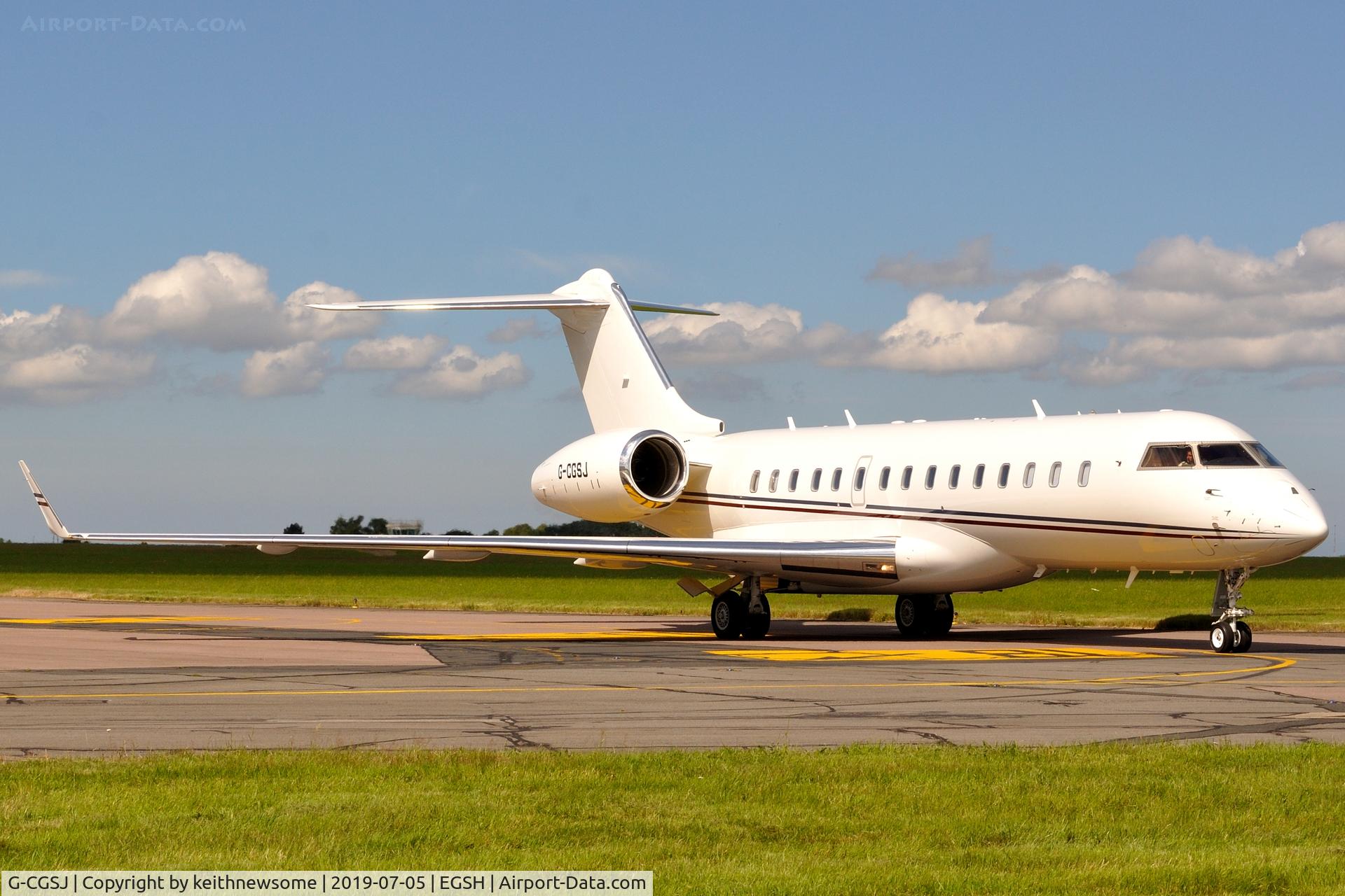 G-CGSJ, 2010 Bombardier BD-700-1A10 Global Express C/N 9377, Arriving at Norwich from Guernsey.