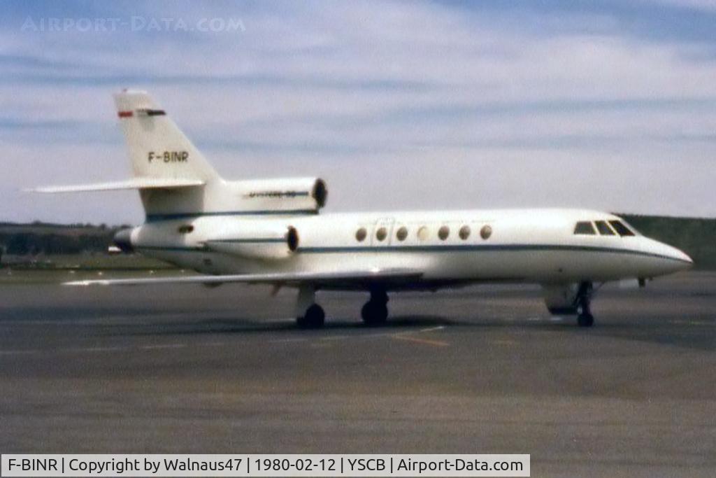 F-BINR, 1979 Dassault Falcon 50 C/N 2, Low Res Stbd view of Falcon 50 F-BINR Cn 2 taken at Canberra Airport YSCB on 12Feb1980. F-BINR was then owned by Dassault and the type was being promoted as a replacement for Mystere 20C aircraft being operated by RAAF 34 Sqn.