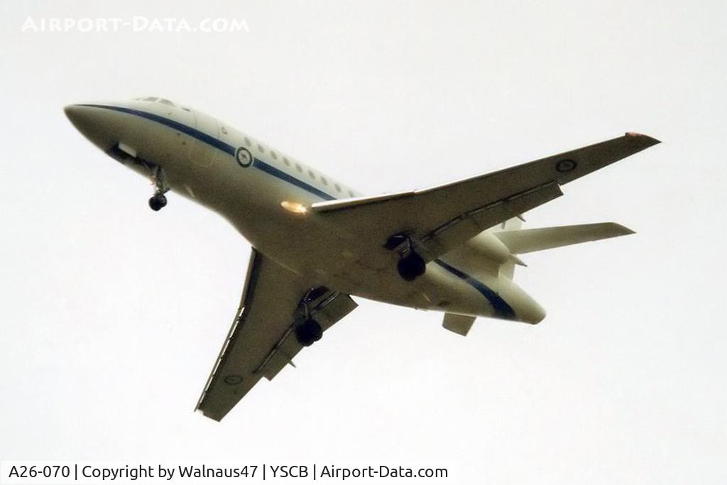 A26-070, 1989 Dassault Falcon 900 C/N 070, Low res view of RAAF 34 Squadron VIP Falcon 900 A26-070 Cn 070 taking off from Canberra's Rwy 35 in May 1992. This was one of five F900s then being operated as 'Special Purpose Aircraft' by 34 Squadron (the largest fleet of this type in the world).