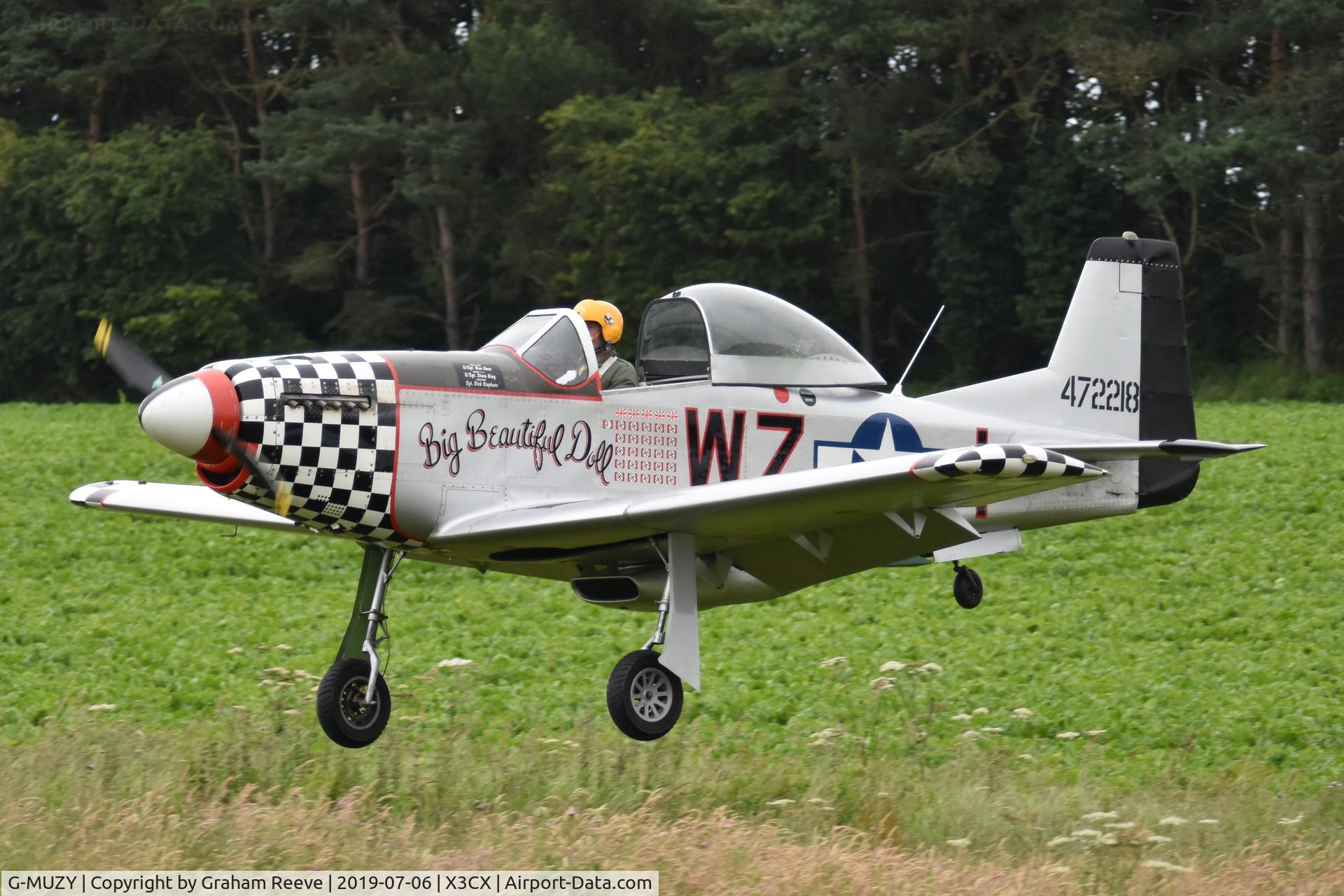 G-MUZY, 2008 Titan T-51 Mustang C/N LAA 355-14831, Landing at Northrepps.
