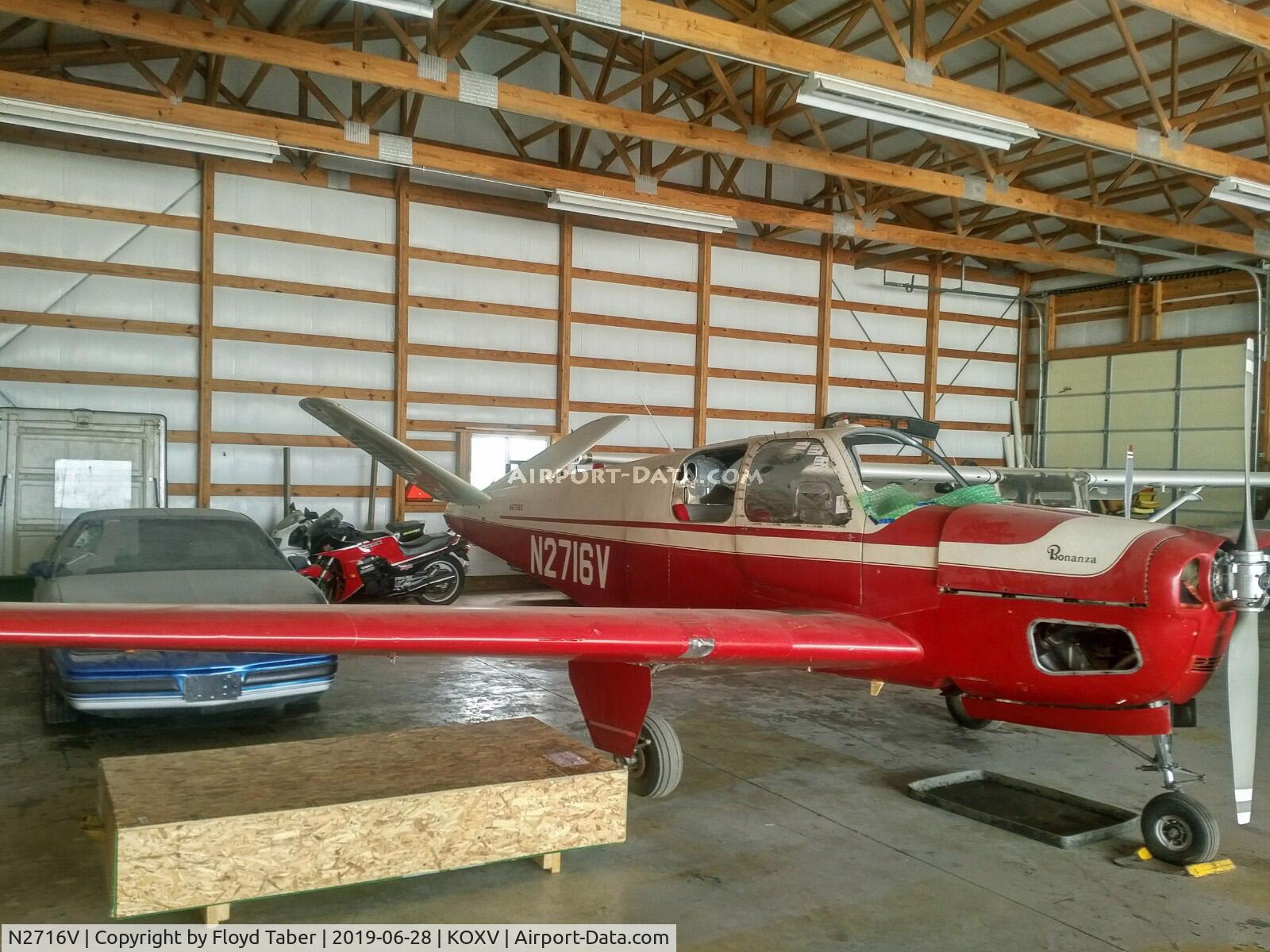 N2716V, 1947 Beech 35 Bonanza C/N D-92, sitting in the hangar