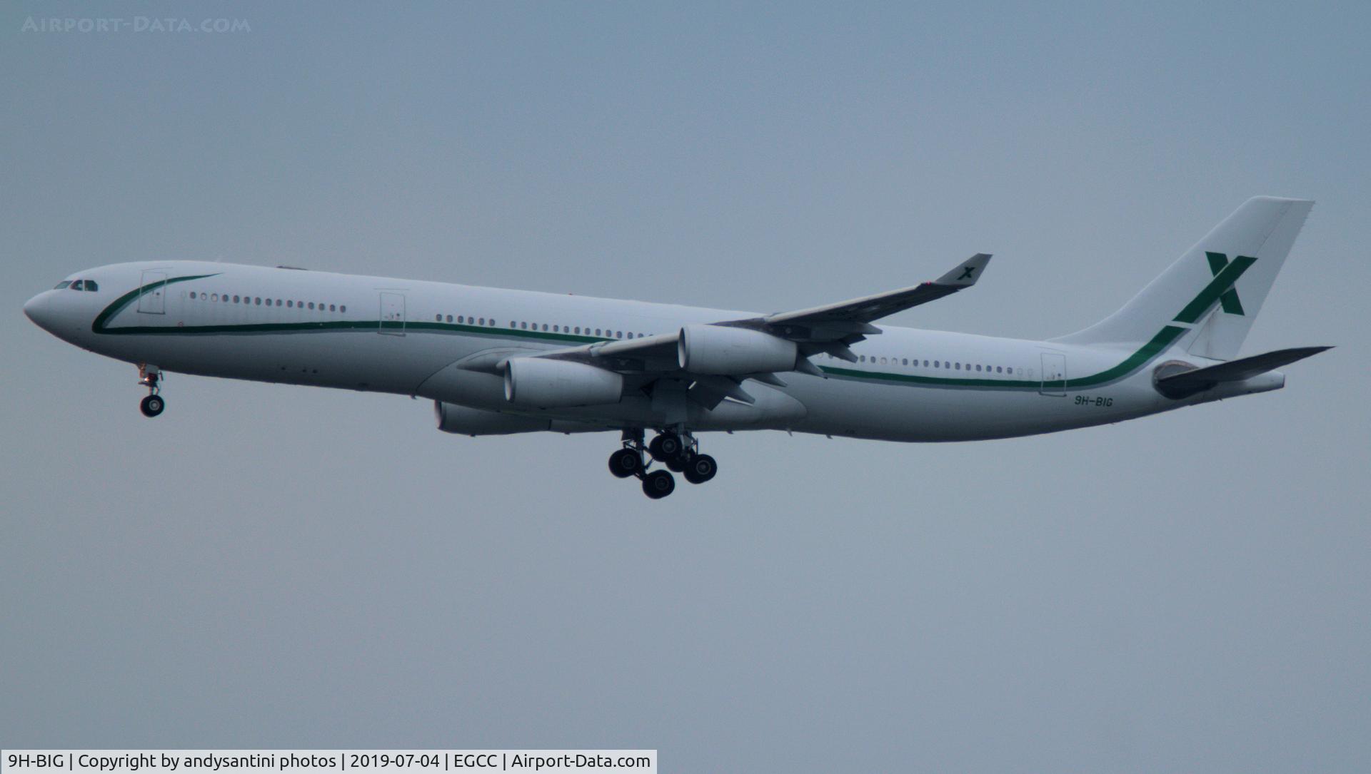 9H-BIG, 2000 Airbus A340-313 C/N 374, photo taken from home on app into egcc uk as [**AXY420**]