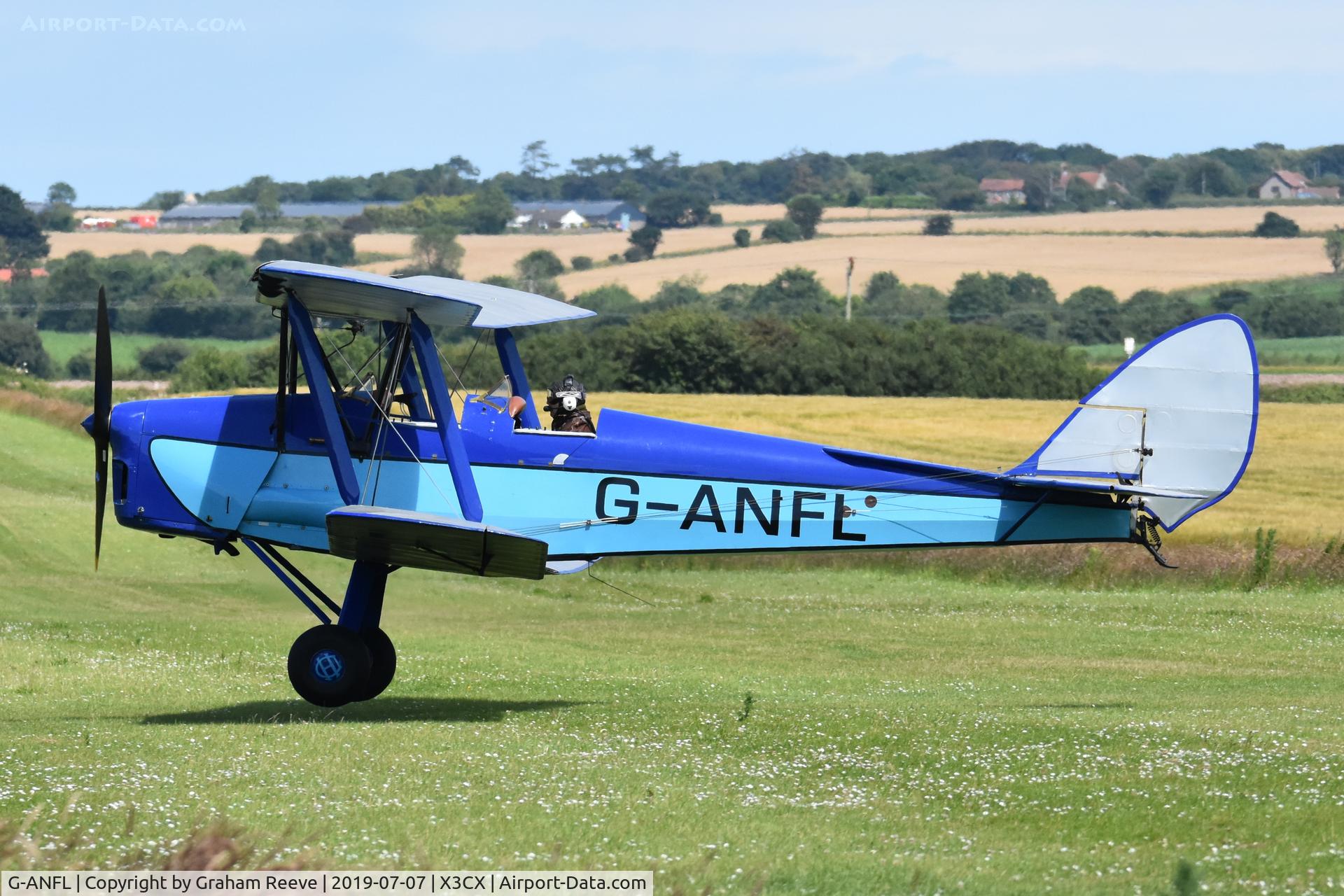 G-ANFL, 1941 De Havilland DH-82A Tiger Moth II C/N 84617, Departing from Northrepps.