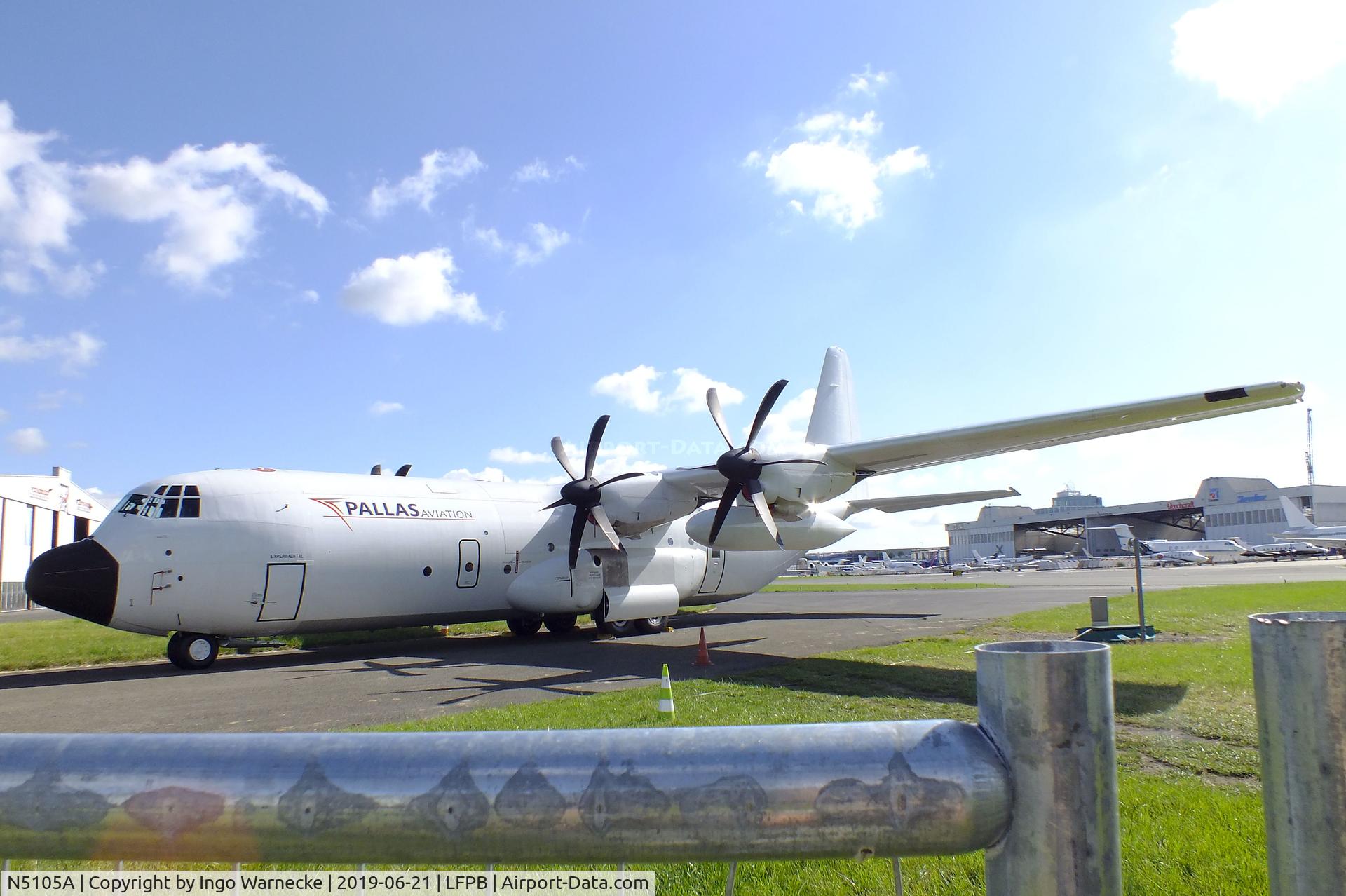N5105A, 2017 Lockheed Martin LM-100J C/N 382-5824, Lockheed Martin LM-100J of Pallas Aviation at the Aerosalon 2019, Paris but parked outside the static display