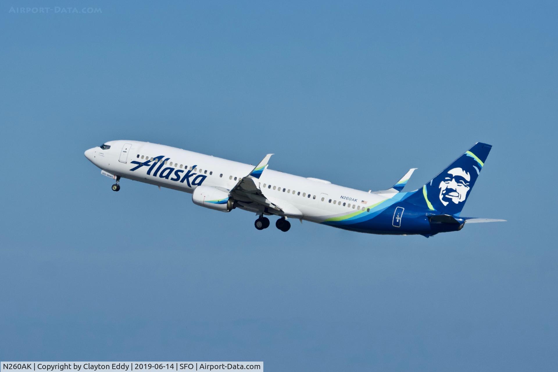 N260AK, 2016 Boeing 737-990/ER C/N 36349, Departing runway 01 SFO 2019.