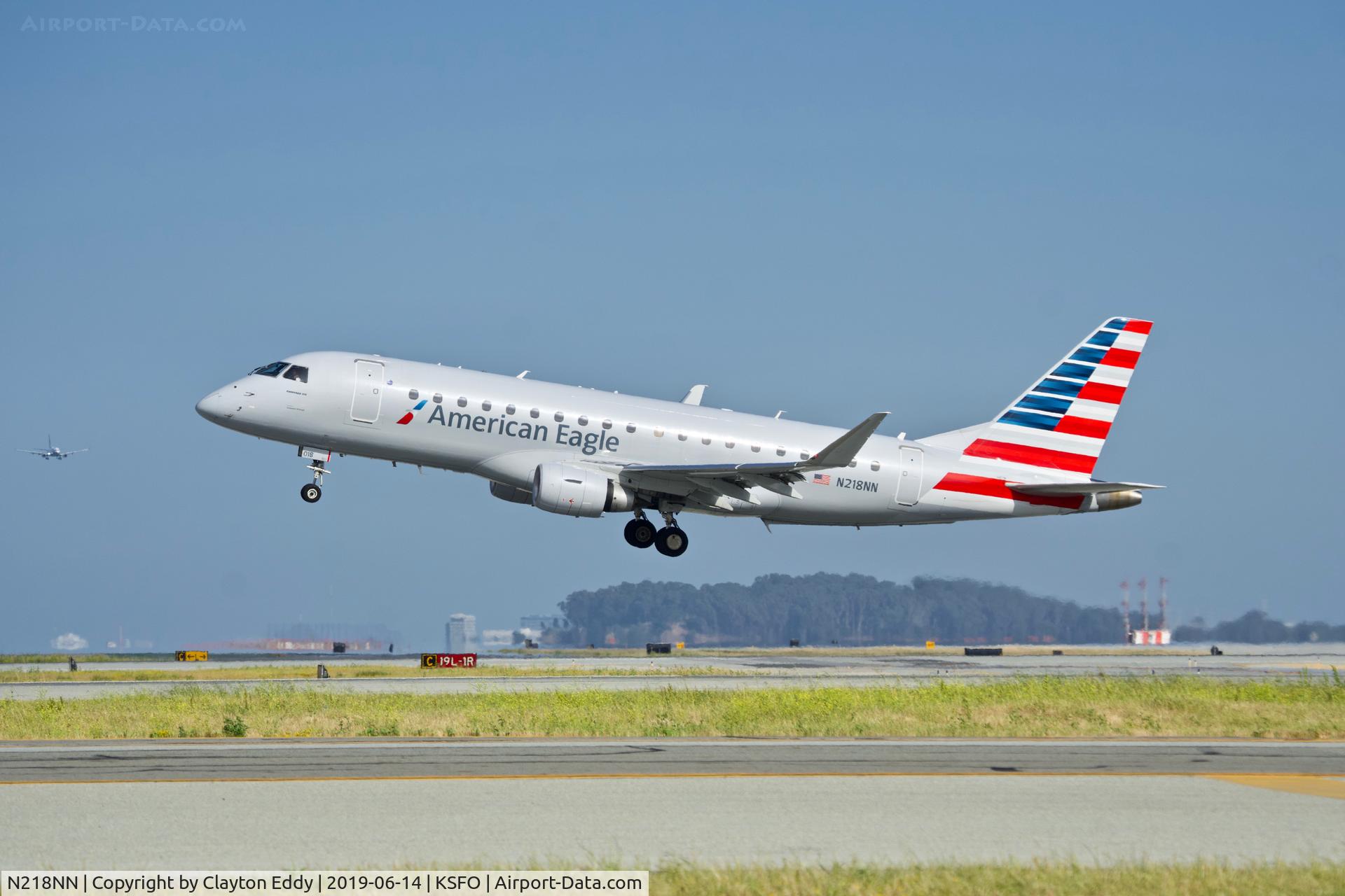 N218NN, 2015 Embraer 175LR (ERJ-170-200LR) C/N 17000519, Departing runway 01 SFO 2019.