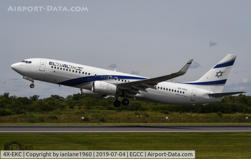 4X-EKC, 1999 Boeing 737-858 C/N 29959, EL AL Boeing 737 departing runway 23 left at Manchester
