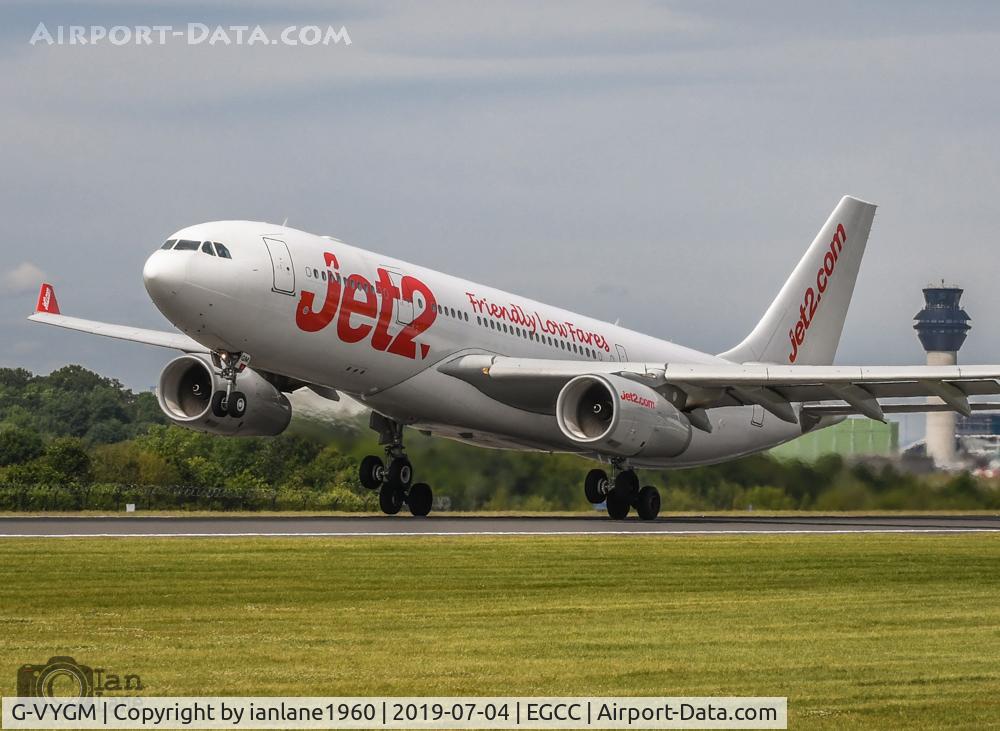 G-VYGM, 2015 Airbus A330-243 C/N 1601, Jet2 A330 (on lease from Air Tankers) departing runway 23 left at Manchester