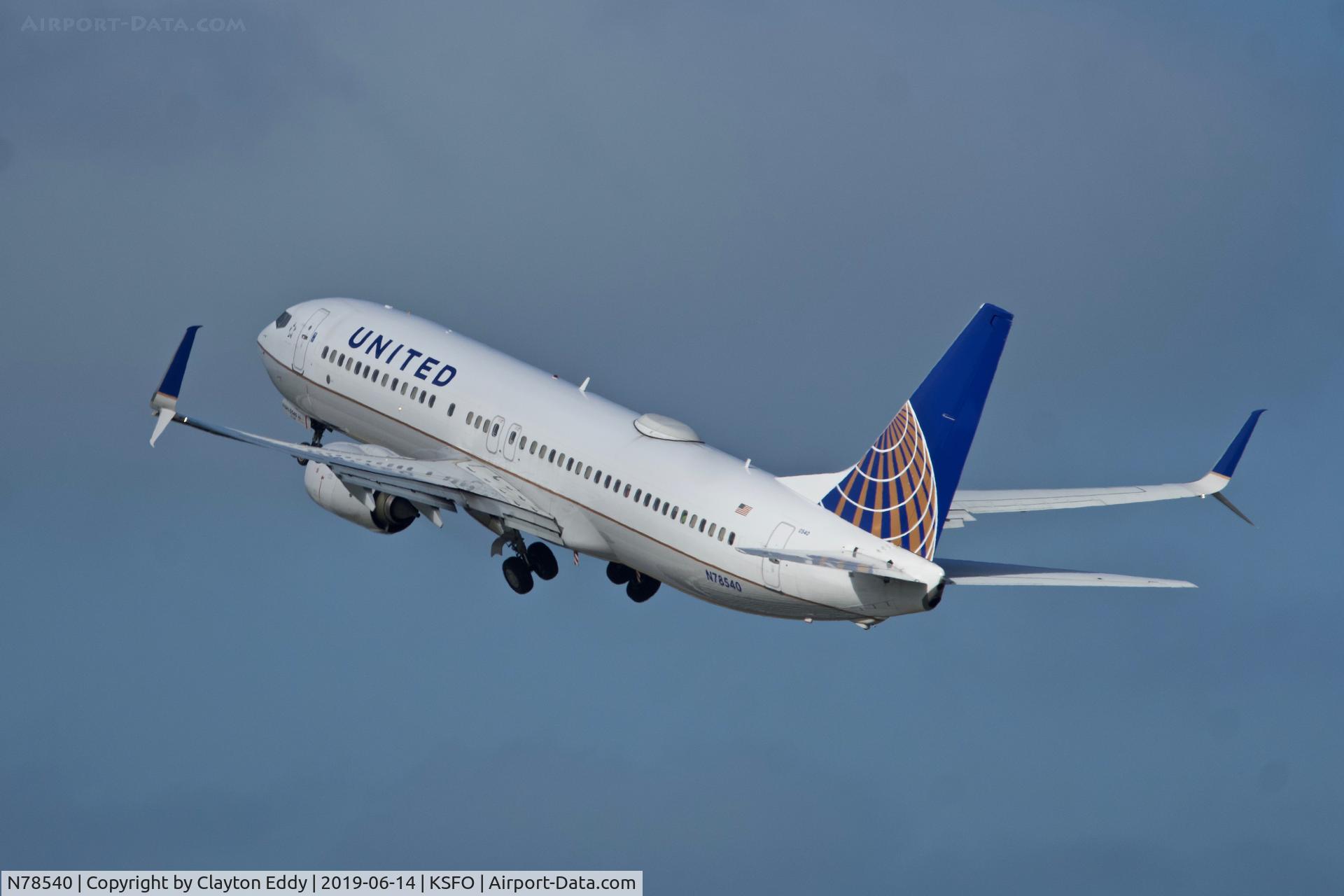 N78540, 2017 Boeing 737-800 C/N 63646, Departing runway 01 SFO 2019.