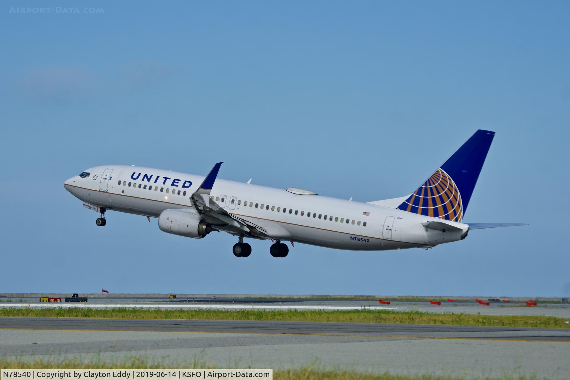 N78540, 2017 Boeing 737-800 C/N 63646, Departing runway 01 SFO 2019.